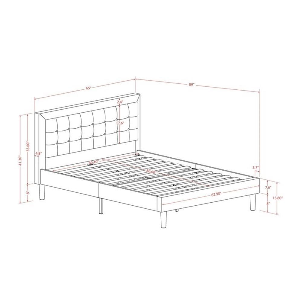 East West Furniture FN11Q-1DE15 2-Piece Queen Bedroom Set - Wood Bed Frame & Nightstand, Denim Blue Linen Fabric | Modern Bedroom Decor for Master Bedroom, Guest Room & Small Spaces
