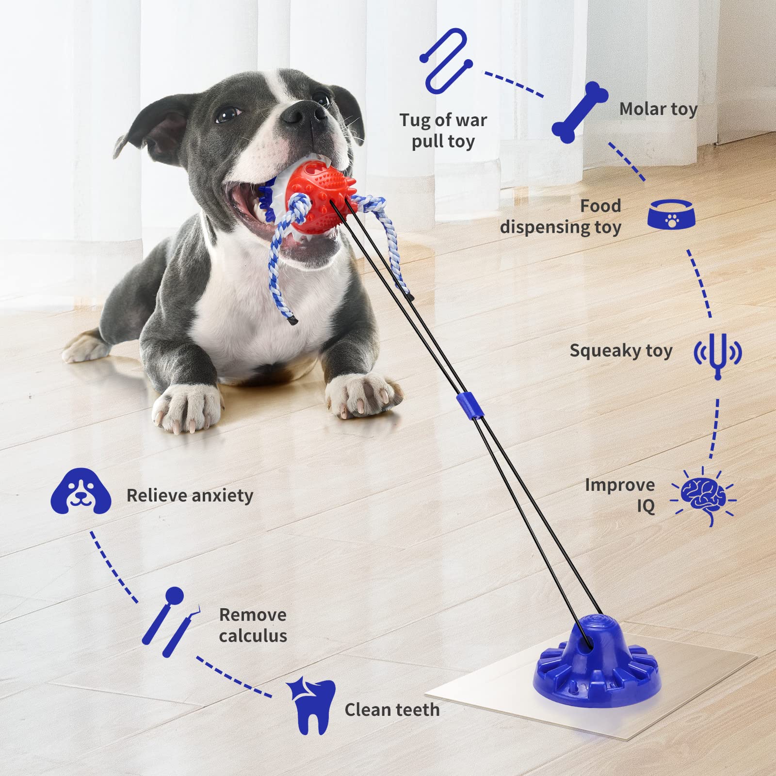 Durable Indestructible Dog Toys for Aggressive Chewers - Interactive Suction Cup Tug of War Toy & Treat Dispensing Puzzle Ball - Perfect for Large Breed Dogs, Boredom Relief & Mental Stimulation - Great for Indoor Play, Training & Enrichment Activities