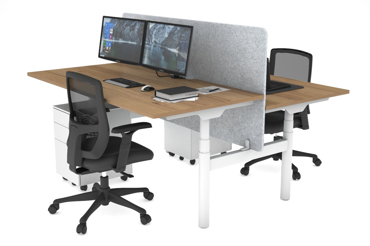 Flexi Premium Height Adjustable 2-Person H Bench Workstation - White Frame [1400L x 800W with Cable Management] - Ideal for Office, Home Workspace & Collaborative Environments