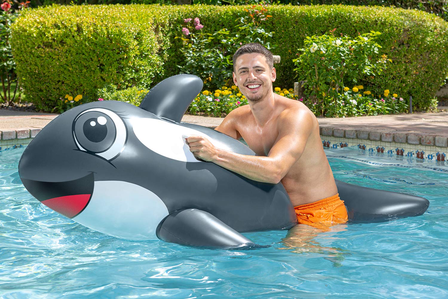 **Poolmaster Jumbo Whale Rider Inflatable Swimming Pool Float - Large Grey - Perfect for Summer Fun, Pool Parties & Relaxing in the Water**
