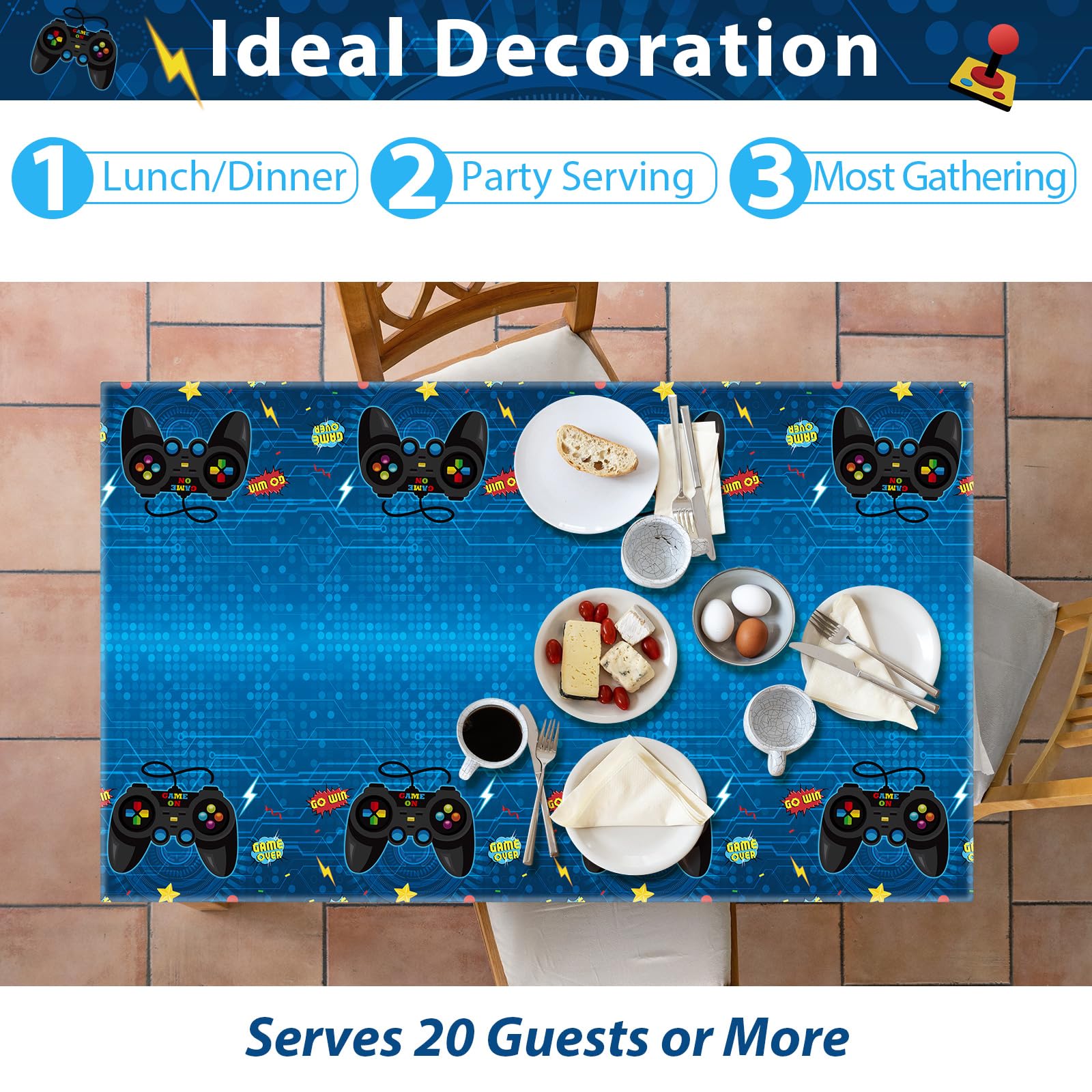 gisgfim 20-Piece Blue Video Game Party Tableware Set - Includes 7-inch Plates, Napkins & Tablecloth - Perfect for Gaming Birthday Parties, Gamer Decorations & Themed Events