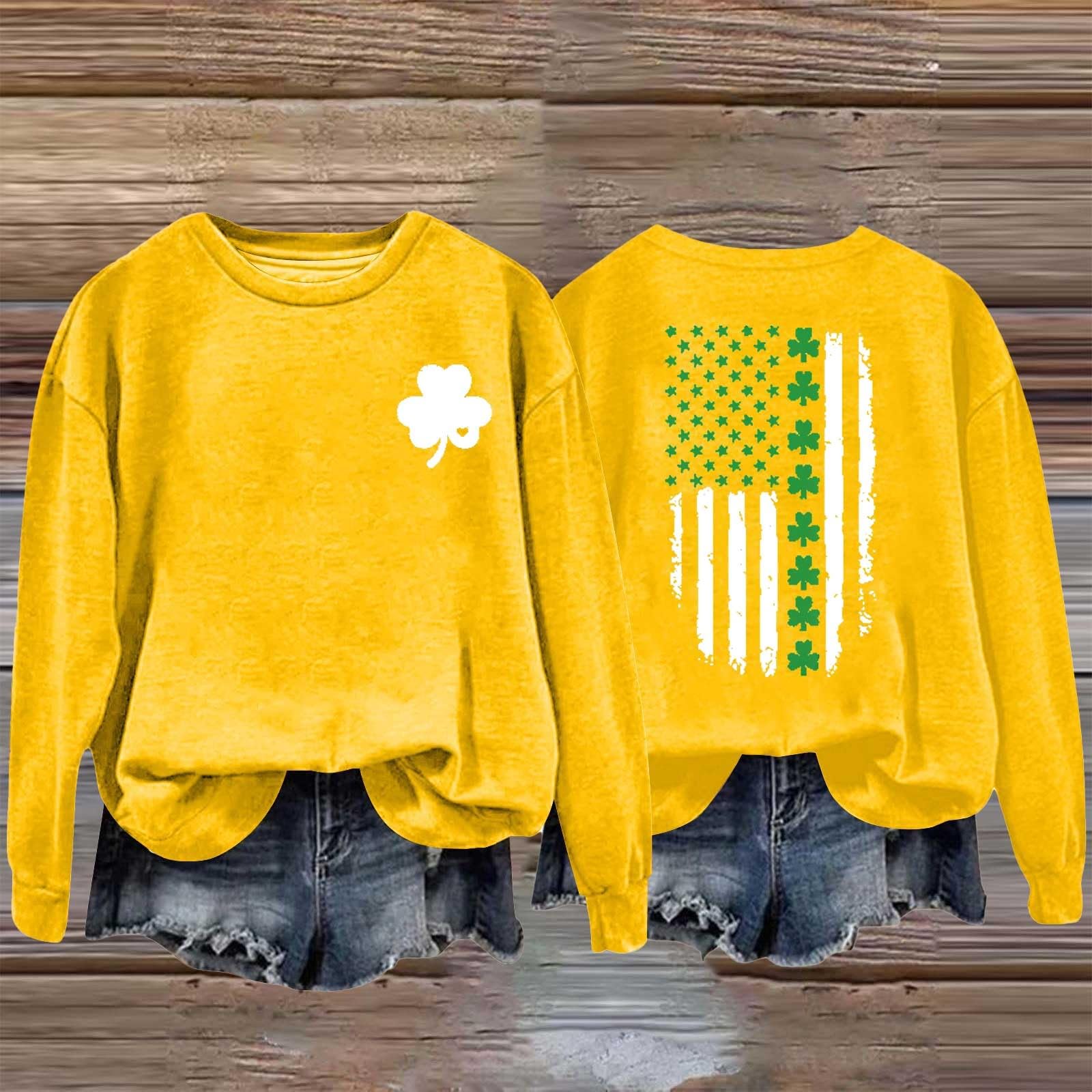Stylish SHAOBGE St. Patrick's Day Sweatshirt with American & Irish Flag Design - Comfortable Spring Going Out Tops for 2025 | Perfect for Irish Festivals, Pub Crawls & St. Paddy's Day Celebrations