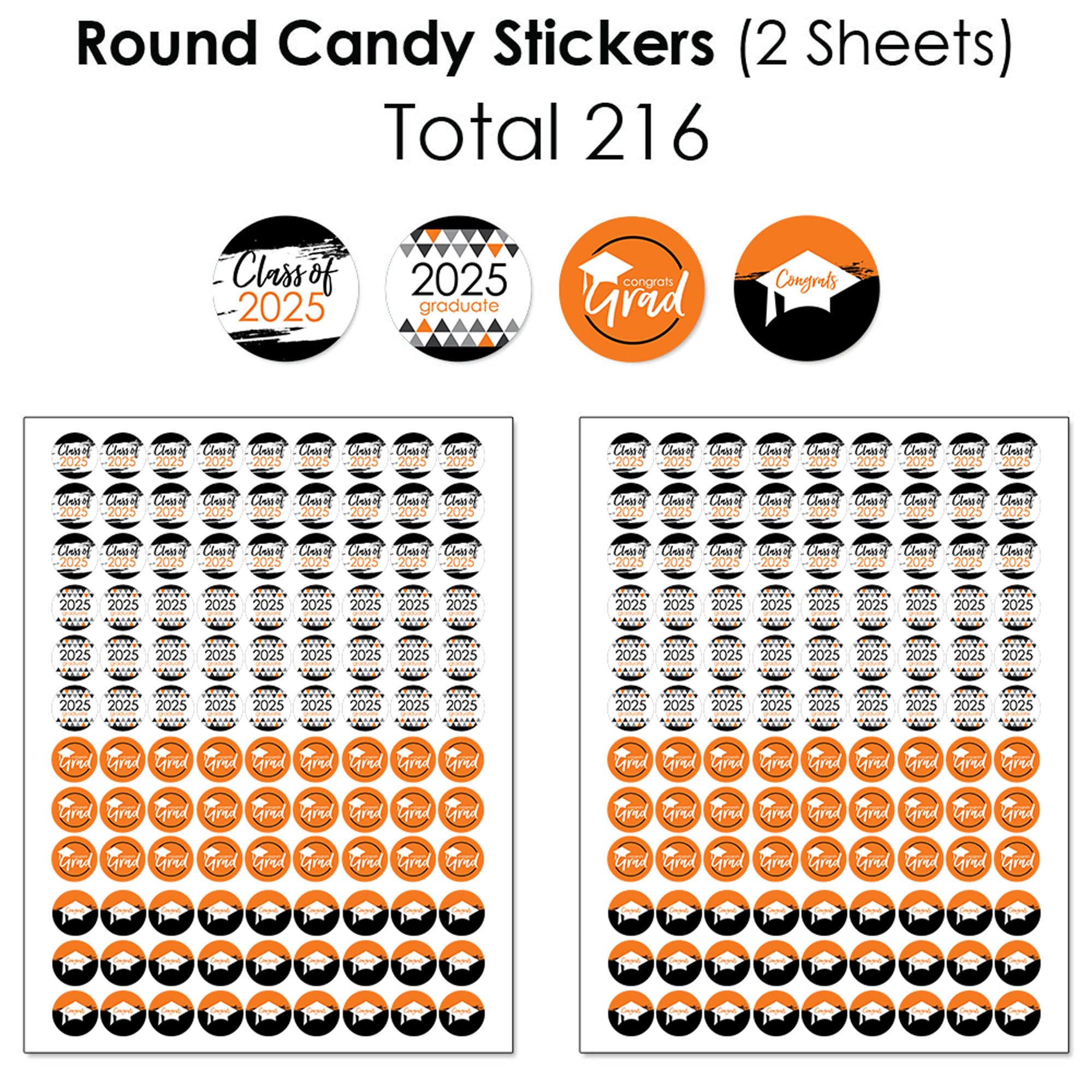 Big Dot of Happiness 2024 Orange Graduation Party Candy Favor Sticker Kit - 304 Pieces - Perfect for Graduation Favors, Party Decorations & School Celebrations
