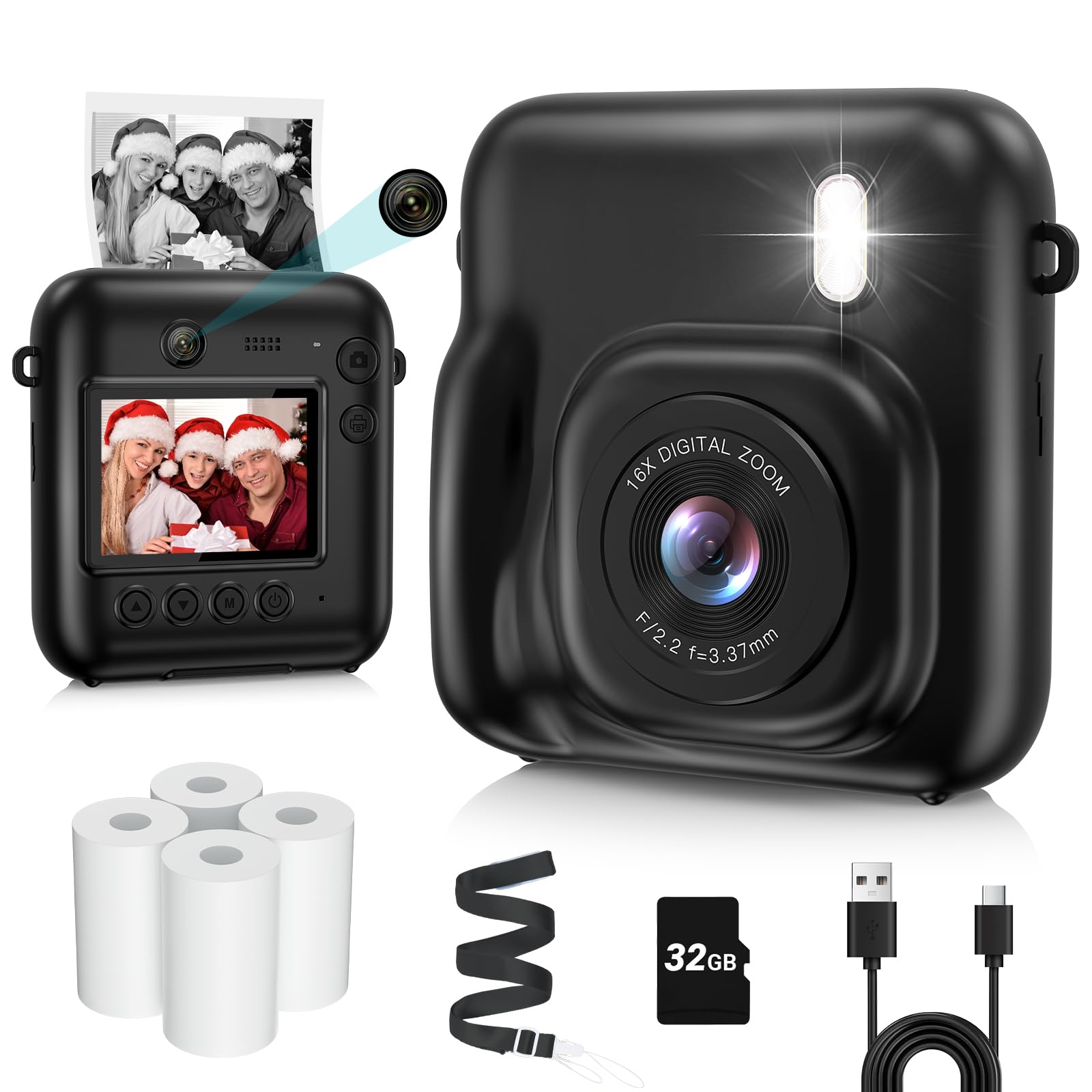 48MP Kids Instant Print Camera with Dual Lens - 1080P HD Selfie Digital Camera for Boys & Girls, Includes 32GB Card - Perfect Christmas & Birthday Gift for Kids (Black) - Capture Memories at Parties, Travel & Family Events