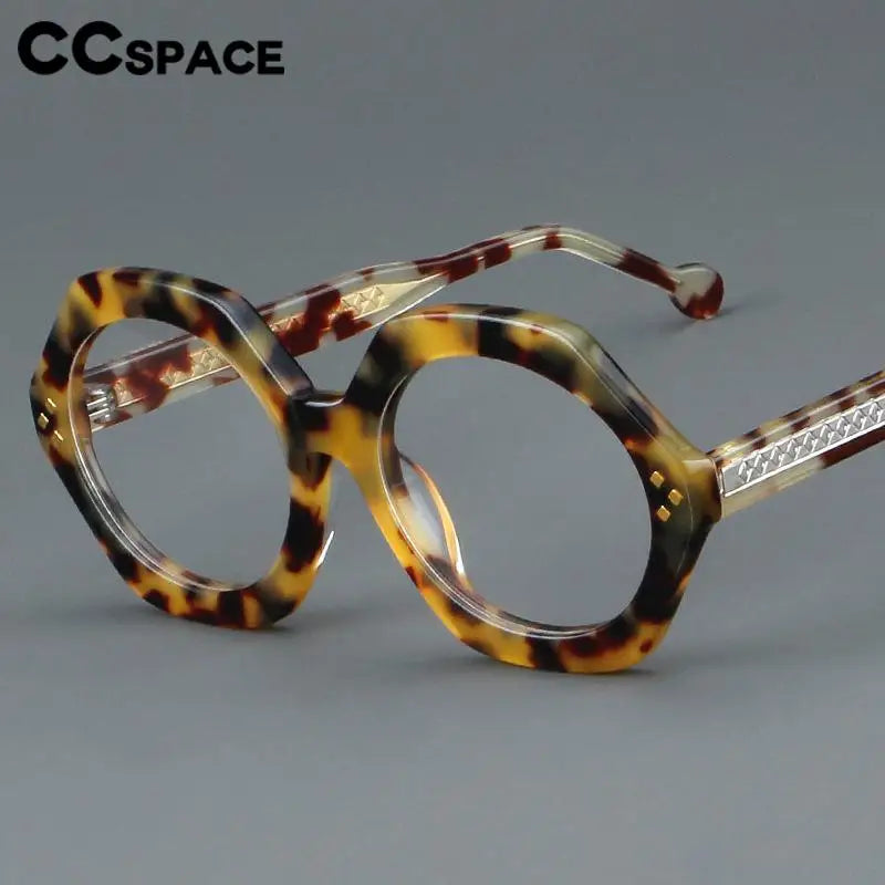 CCspace Unisex Full Rim Large Flat Top Round Acetate Eyeglasses 57286 - Stylish Retro Glasses for Men & Women, Perfect for Reading, Fashion, and Daily Wear