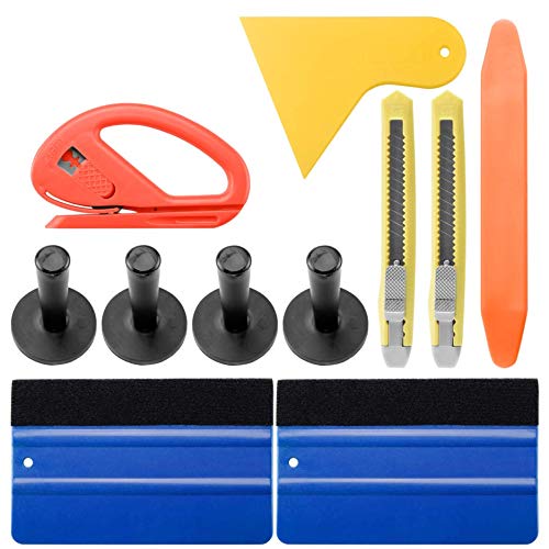 EZAUTOWRAP Professional Vinyl Wrap & Window Tint Film Application Tool Kit - Premium Blue Felt Squeegees, Snitty Cutter, Razor Knife, Edge Pry Tool & Magnets (TK05) - Perfect for Car Wrapping, Tinting & DIY Automotive Projects