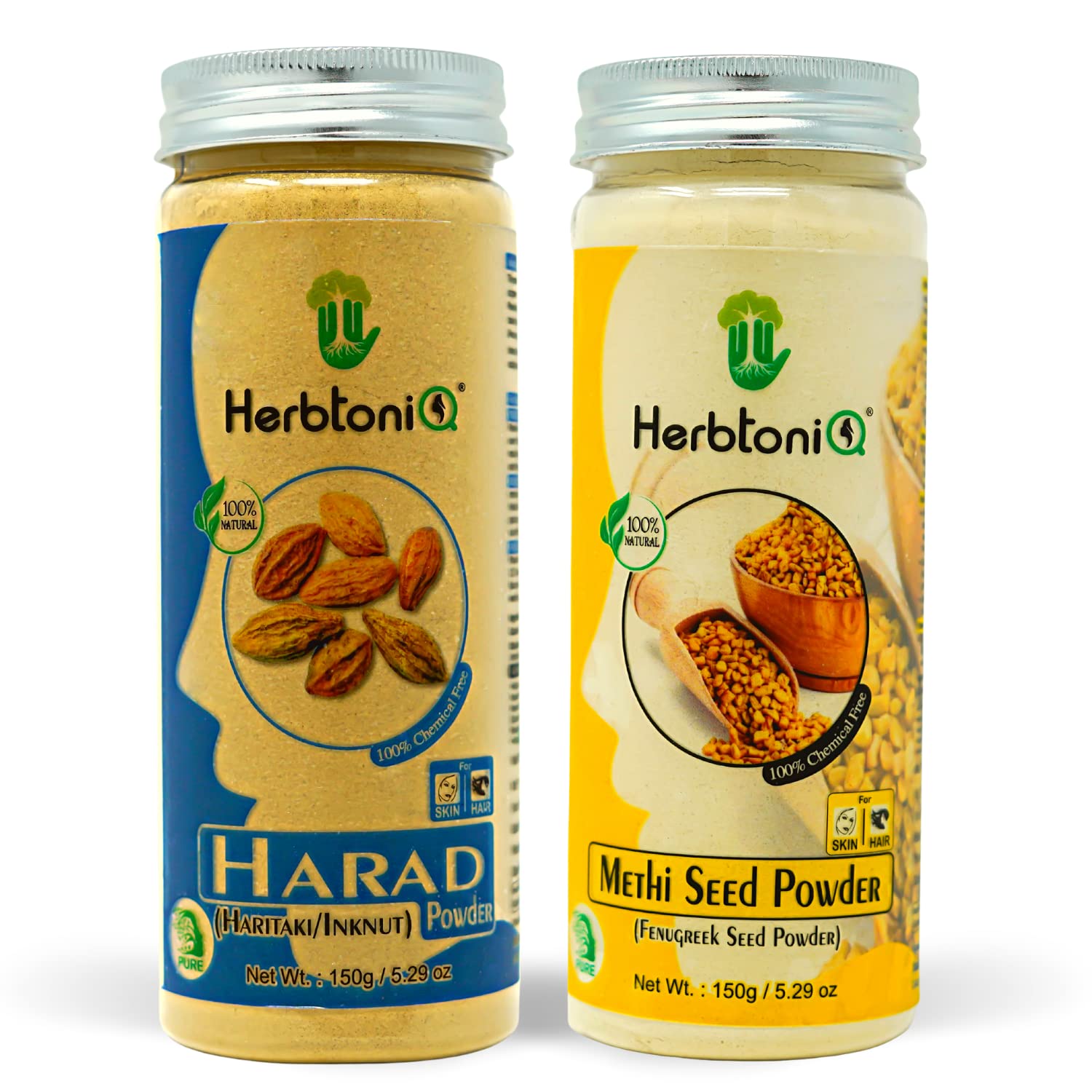 HerbtoniQ 100% Natural Harad and Methi Powder for Dandruff Treatment, Frizzy Hair Repair & Damaged Hair Care - 300g Ayurvedic Hair Mask for Scalp Health & Shine | Perfect for Daily Hair Routine & Spa Treatments