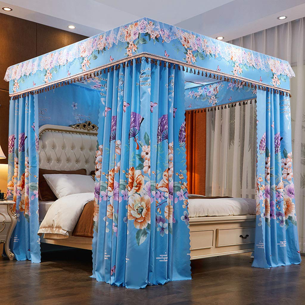 SCMTY Stylish Princess 4-Poster Bed Canopy - Floral Design Curtain for Girls, Boys & Adults - Twin/Full/Queen/King Size Bedroom Decor - Perfect for Kids Rooms, Nursery, Wedding or Romantic Bedroom Decorations (Flower-type3, Full Size)