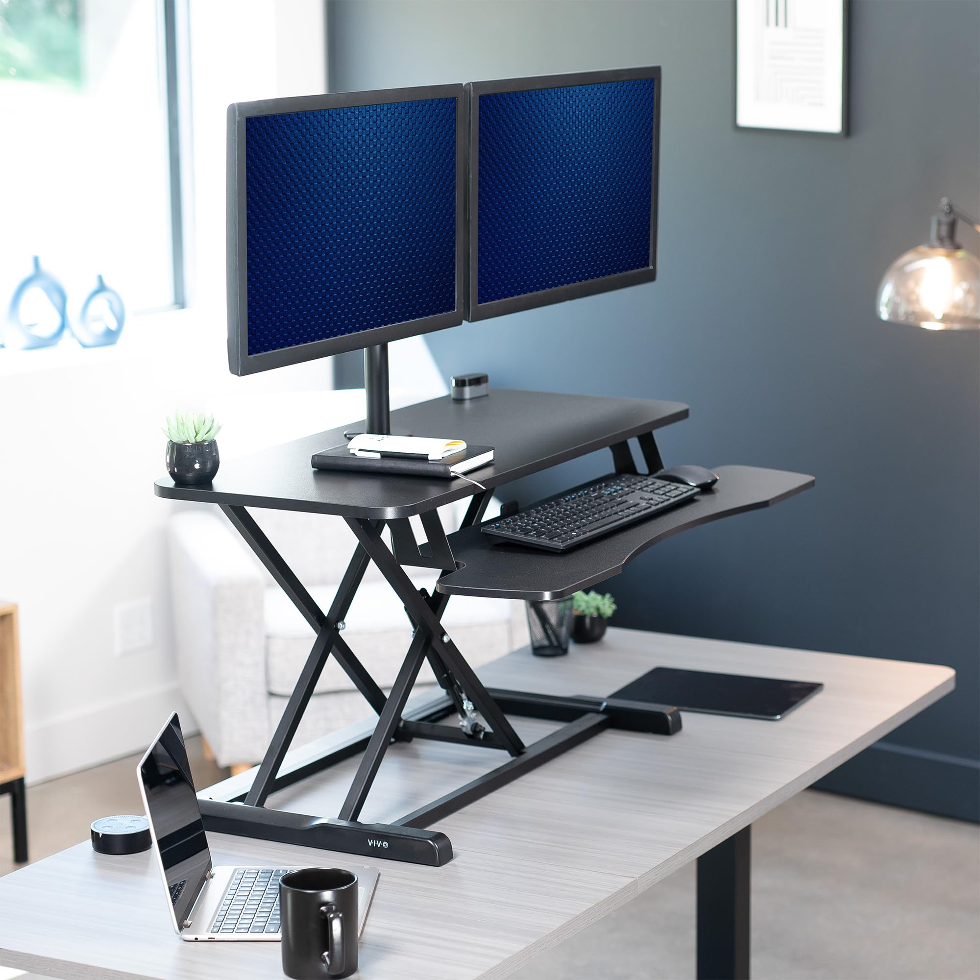 VIVO 36 Inch Adjustable Standing Desk Converter - Dual Monitor Stand for 13 to 30 Inch Screens, Sit Stand Workstation Riser (Black) | Perfect for Home Office, Gaming Setup & Ergonomic Workspace - DESK-V036K-M2