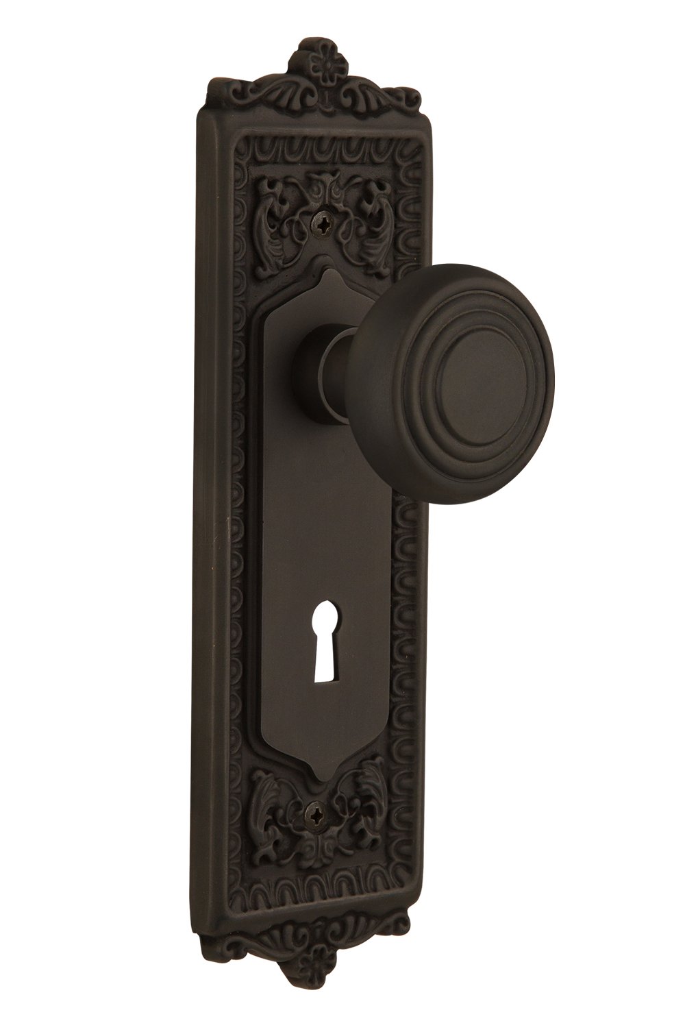 Vintage Egg & Dart Keyhole Deco Cabinet Knob - Oil Rubbed Bronze Double Dummy Plate for Kitchen & Bathroom Cabinets - Classic Home Decor Hardware for Doors & Drawers