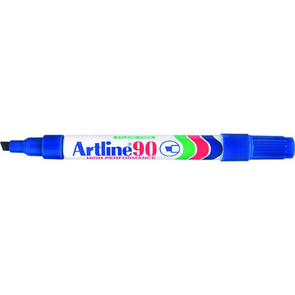 Artline 90 Permanent Marker - 5mm Chisel Tip, Blue Ink, Pack of 12 - Ideal for Labeling, Crafting & Office Use