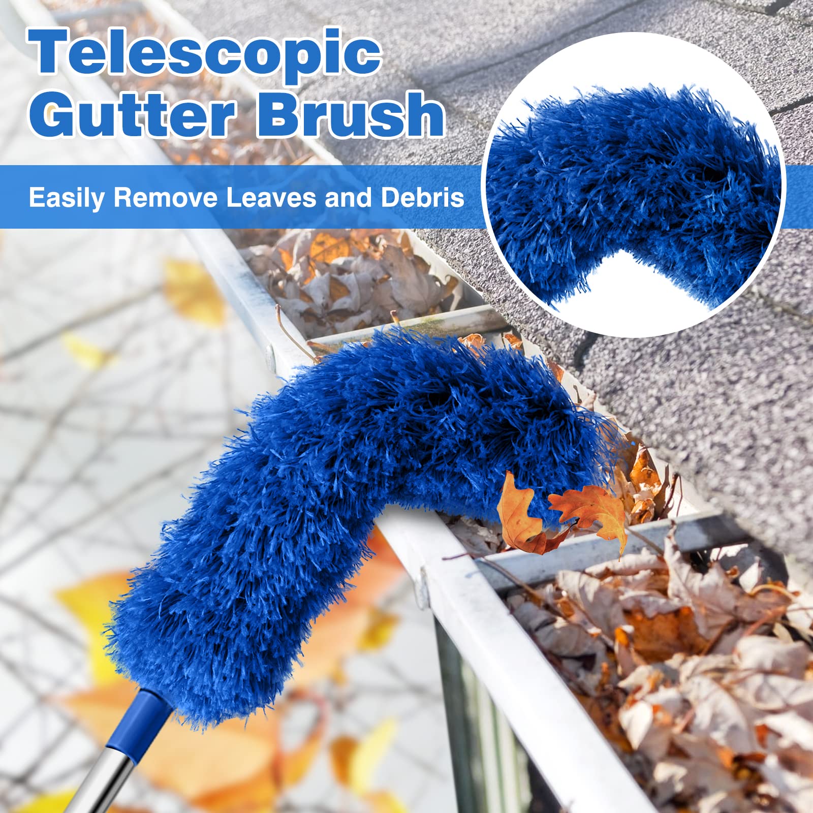 **8.2ft Telescopic Gutter Cleaning Tool with Extendable Pole - Easy Leaf & Debris Removal for Roof & Ground - Blue (Perfect for Home Maintenance & Roof Cleaning)**