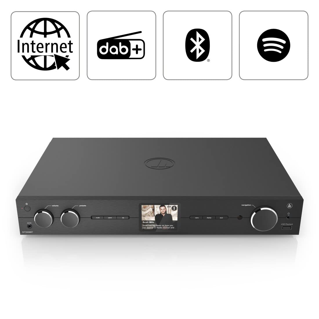 Hama DIT2006BT Hi-Fi Digital Radio with DAB/DAB+/FM, Bluetooth, WiFi, Spotify Connect & UNDOK App Control for Smartphone/Tablet - USB/AUX Input, Alarm Clock (Black) - Perfect for Home, Office & Music Streaming