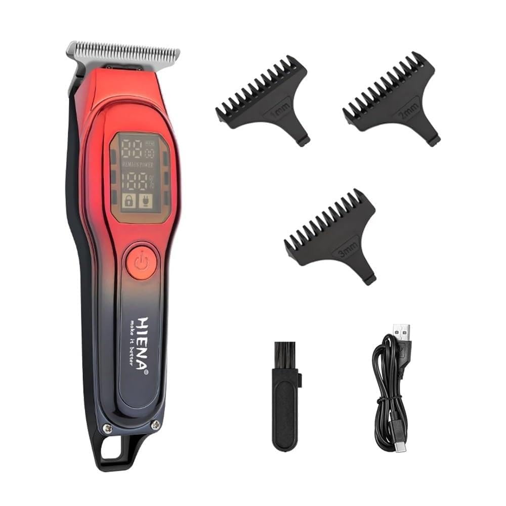 Professional Electric Hair Trimmer with USB Charging & LED Smart Display - T-Type Sharp Blade for Precise Cutting, Compact & Portable for Home Use (HYN-025 Red) | Perfect for Men's Grooming, Beard Trimming & DIY Haircuts at Home