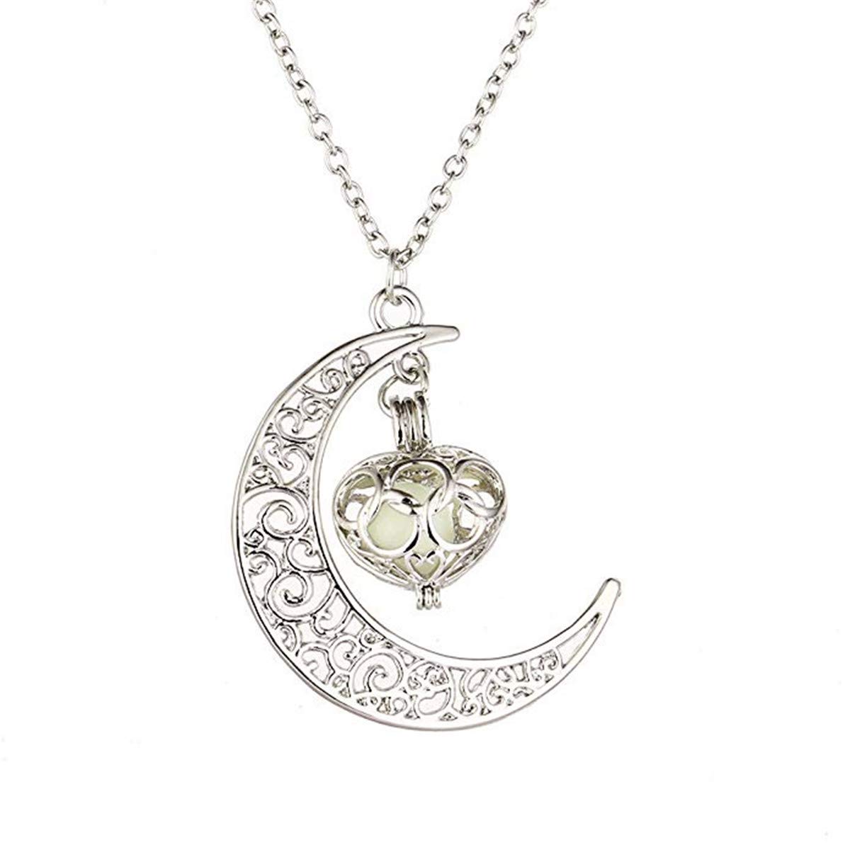 WYTong Glow in the Dark Moon Pendant Necklace - Luminous Heart Charm Fluorescent Jewelry for Women - Perfect for Night Out, Date Night & Gift Giving