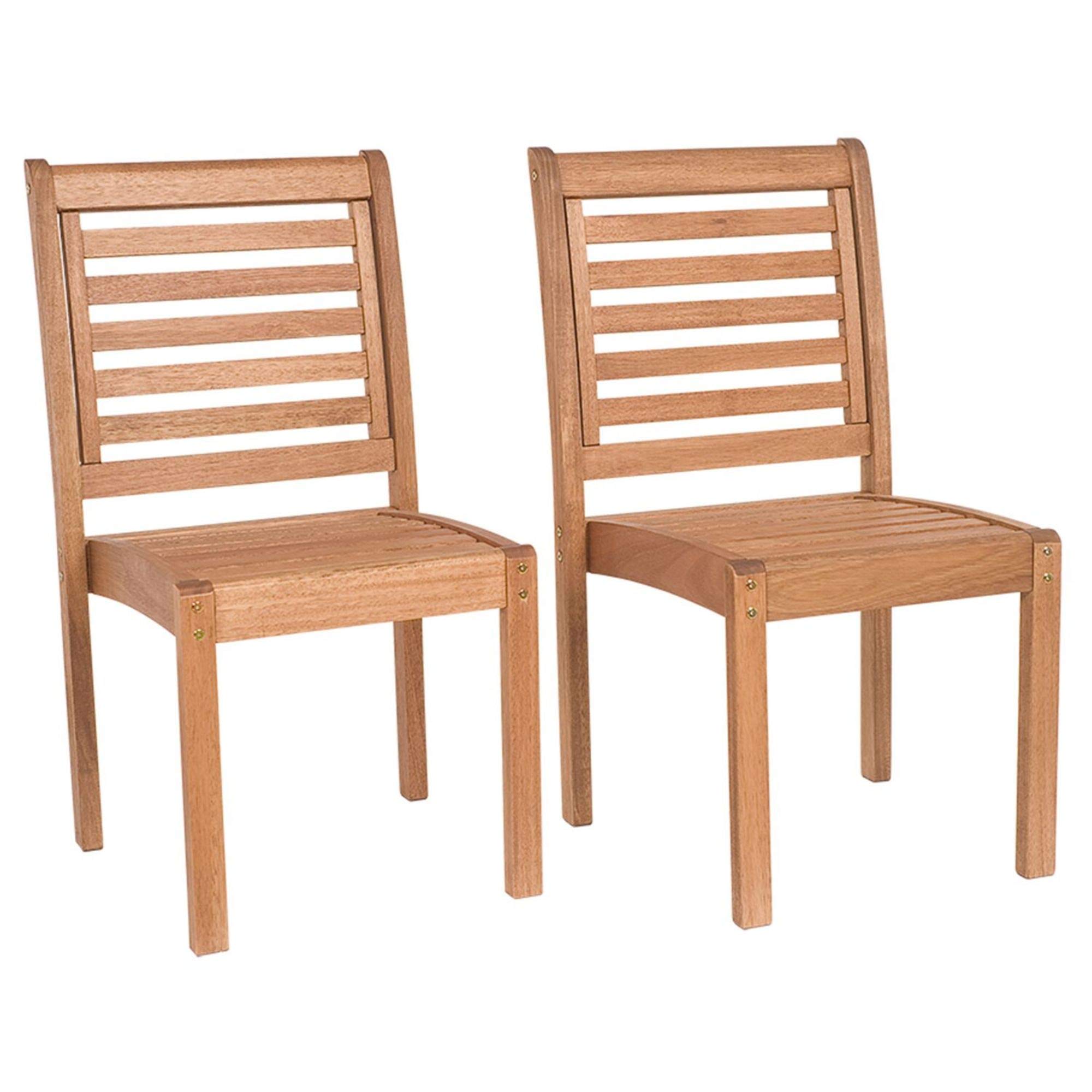 2-Piece Brown Eucalyptus Stackable Patio Chair Set Without Arms 35
