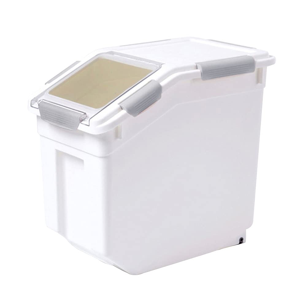Airtight Pet Food Storage Container with Wheels & Lid - 33lb Plastic Pet Food Bin for Dog, Cat, Bird & Fish Food - Kitchen & Pantry Storage for Rice, Grains & Cereal - Space-Saving Gray Design (HL56C2E167YJ35PSRB) - Perfect for Home, RV & Camping Use