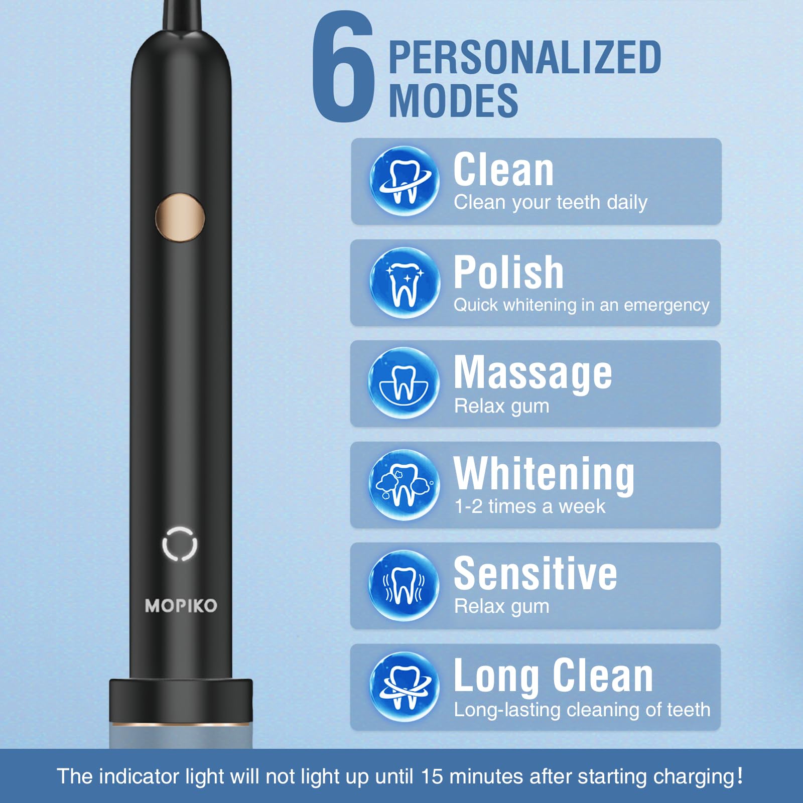 Rechargeable Sonic Electric Toothbrush for Adults - 6 Modes, Fast Charge, Smart Timer with 4 Brush Heads & Travel Case - Perfect for Travel, Home & Daily Oral Care (Black)