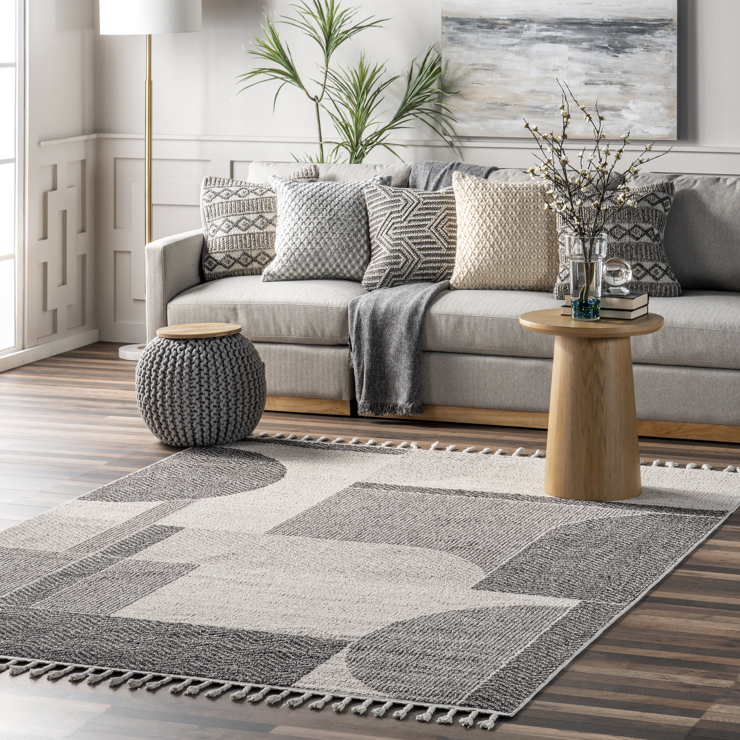 Adessa Classic Lattice Area Rug - Light Grey | Modern Farmhouse Decor for Living Room, Bedroom & Dining Area