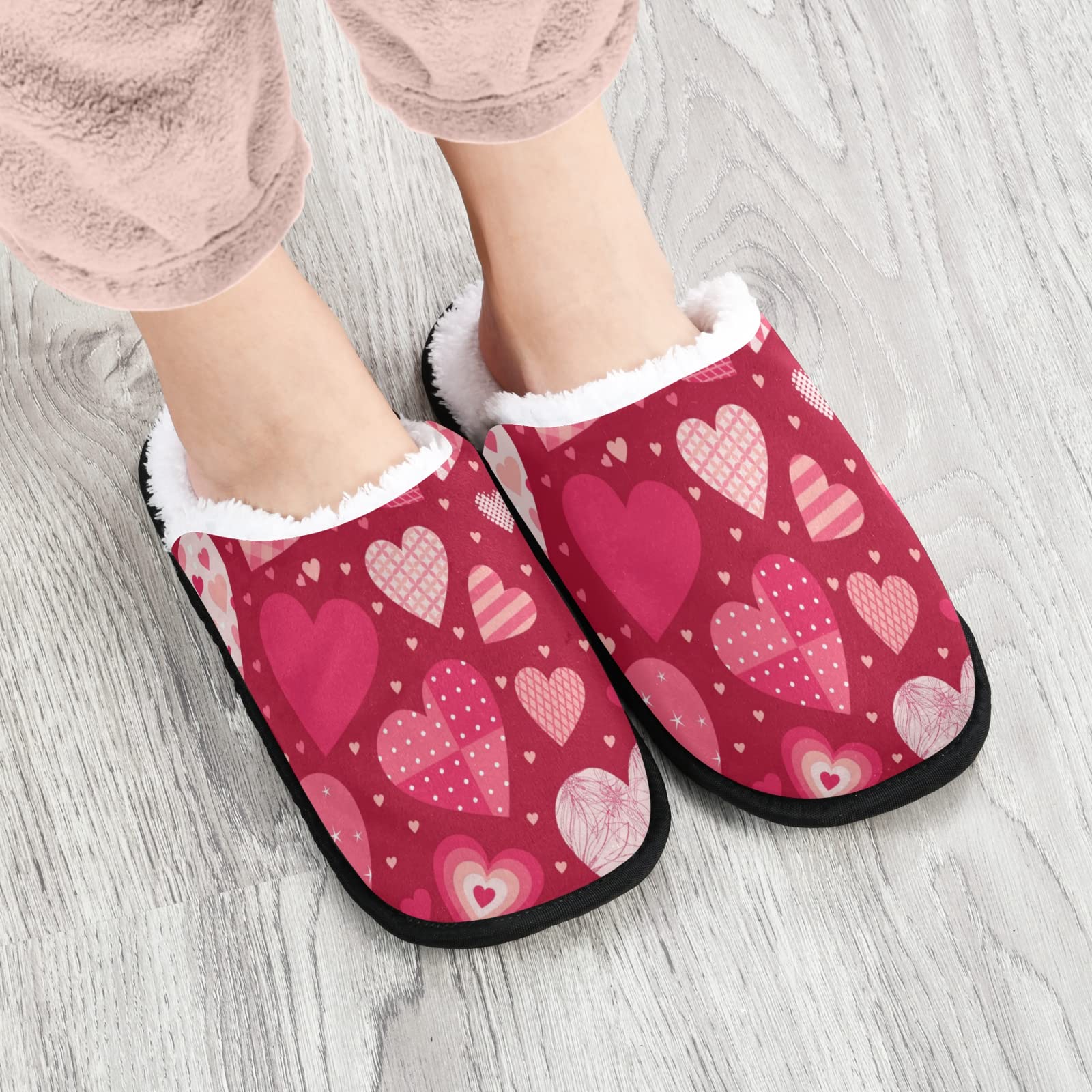 Valentine's Day Fuzzy Slippers for Women & Men - Soft Fleece Lining for Home, Travel & Hotels