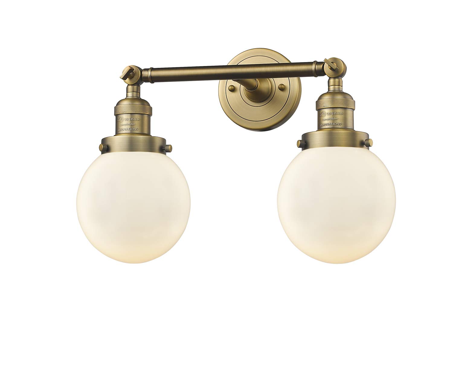 Innovations 208-BB-G201-6-LED 2-Light Vintage Style Dimmable LED Bathroom Light Fixture in Brushed Brass Finish - Perfect for Vanity, Powder Room & Modern Farmhouse Decor