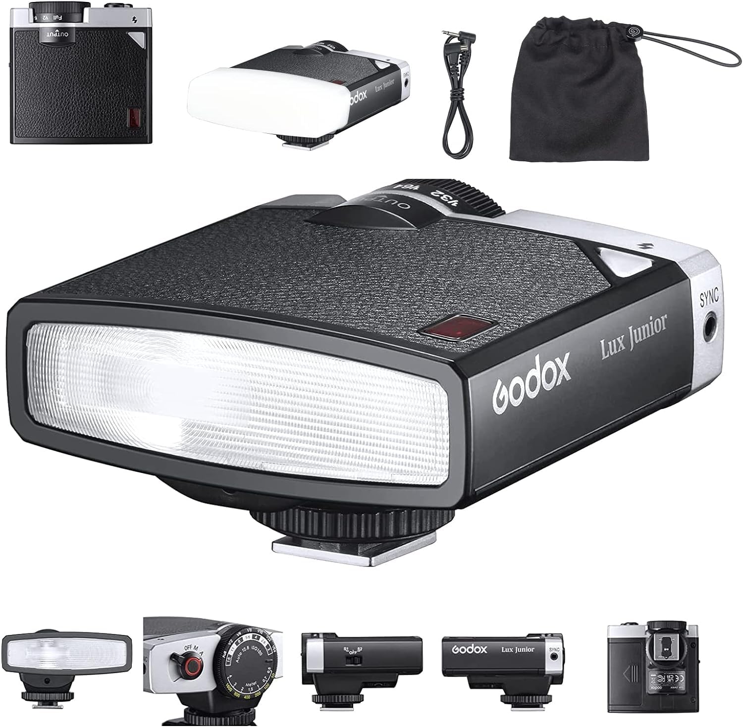 Godox Lux Junior Retro Camera Flash with Diffuser - GN12 Speedlite 6000K±200K CCT, Auto/Manual Modes, 1/1-1/64 Power, 28mm for Canon Nikon Sony Fuji Olympus DSLR - Perfect for Portrait, Wedding & Event Photography