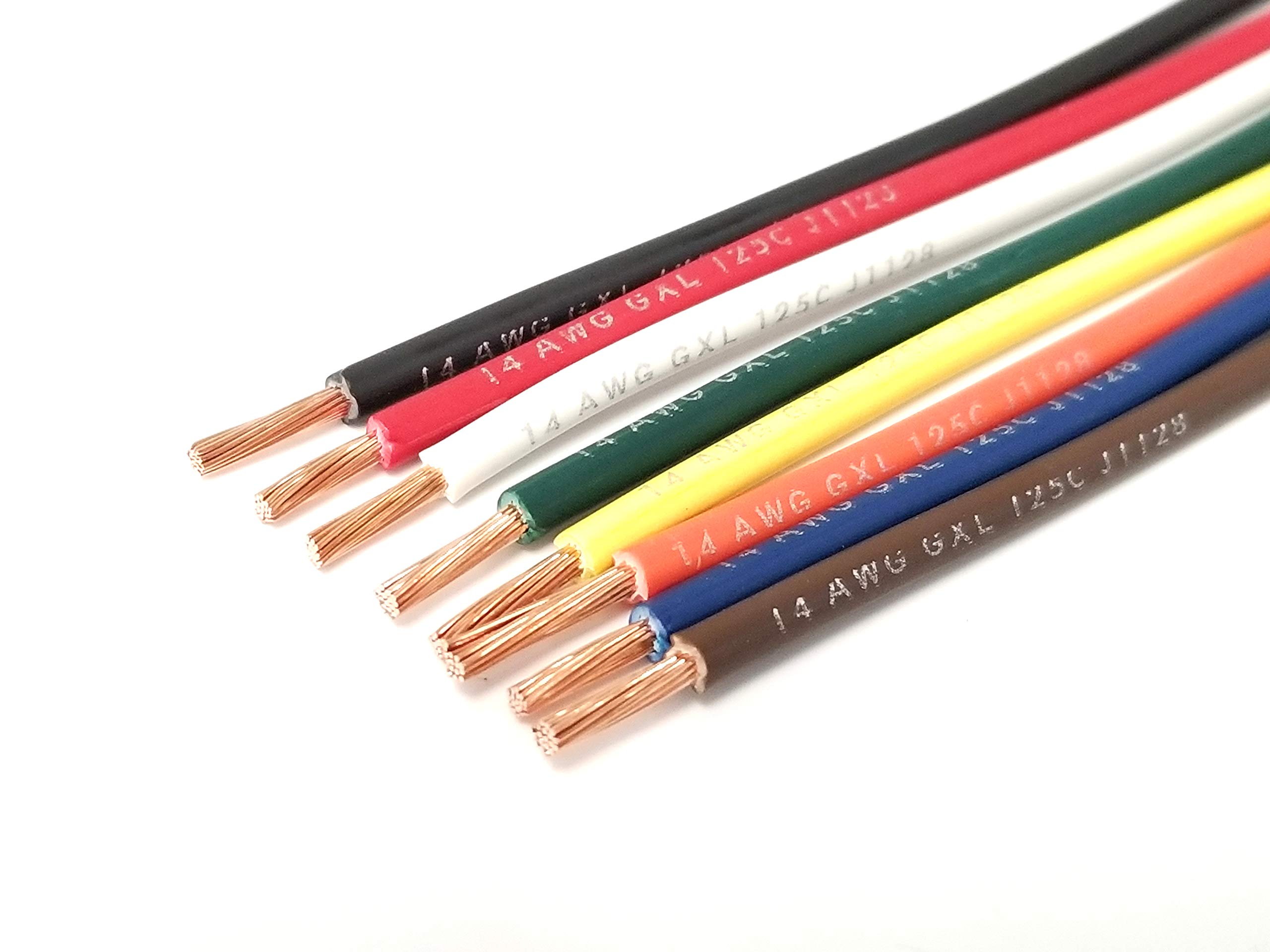 14 AWG GXL Automotive Wire - High Temperature Stranded Copper Wire (8 Colors, Legend Print, 25ft Coil) - AC/DC Power Supply - Made in USA - Perfect for Car Audio, Wiring Harnesses & Electrical Repairs