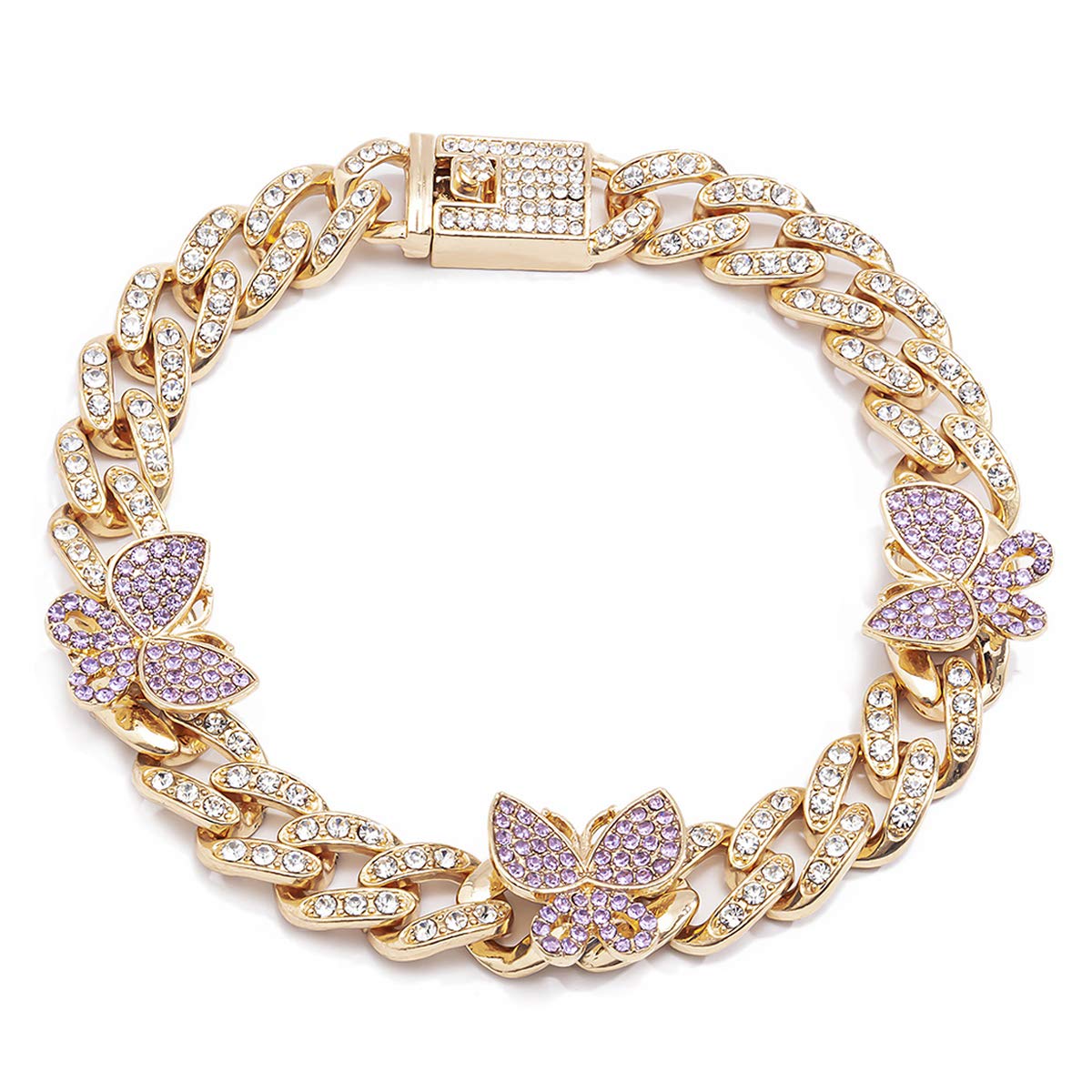 Shiny Rhinestone Butterfly Anklet - Cuban Link Hip Hop Ankle Chain Bracelet for Women & Teen Girls | Cute Fashion Jewelry for Music Party, Rave, Festival & Beach Wear
