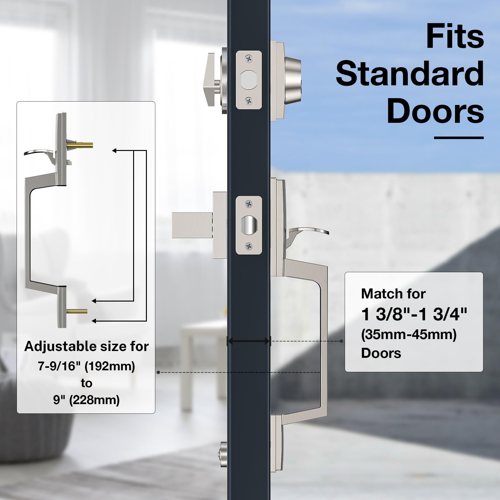 Brightify Satin Nickel Front Door Handle Set - Adjustable Deadbolt Lock with Single Cylinder, Reversible for Right & Left Hand Doors - Ideal for Home Entry, Office, and Apartment Security