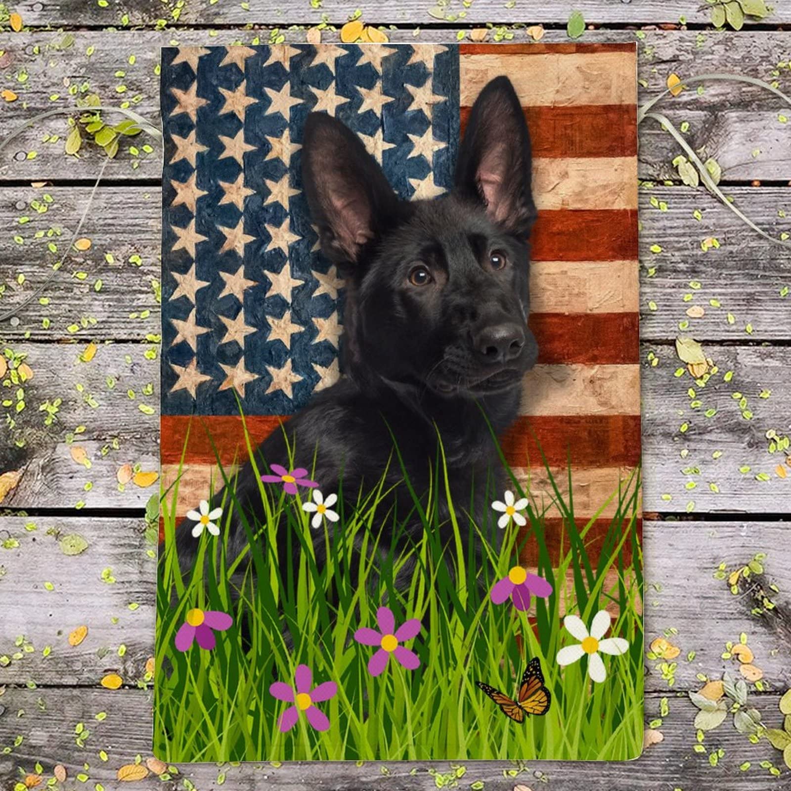 Double-Sided American Flag with Mudi Dog - 12.5x18.5 Inch Vertical Burlap Garden Flag for Outdoor Decor, Yard, Farmhouse & Seasonal Holidays | Perfect for Patriotic Displays, Front Porch Welcome Signs & Backyard Parties