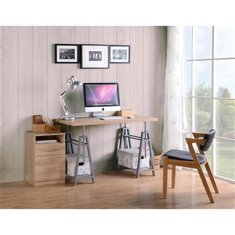 Adjustable Height Writing Desk with Sturdy Metal Base - Cross Hatch Birch Finish for Home & Office | Modern American Furniture Classic | Perfect for Small Spaces, Remote Work & Study Areas