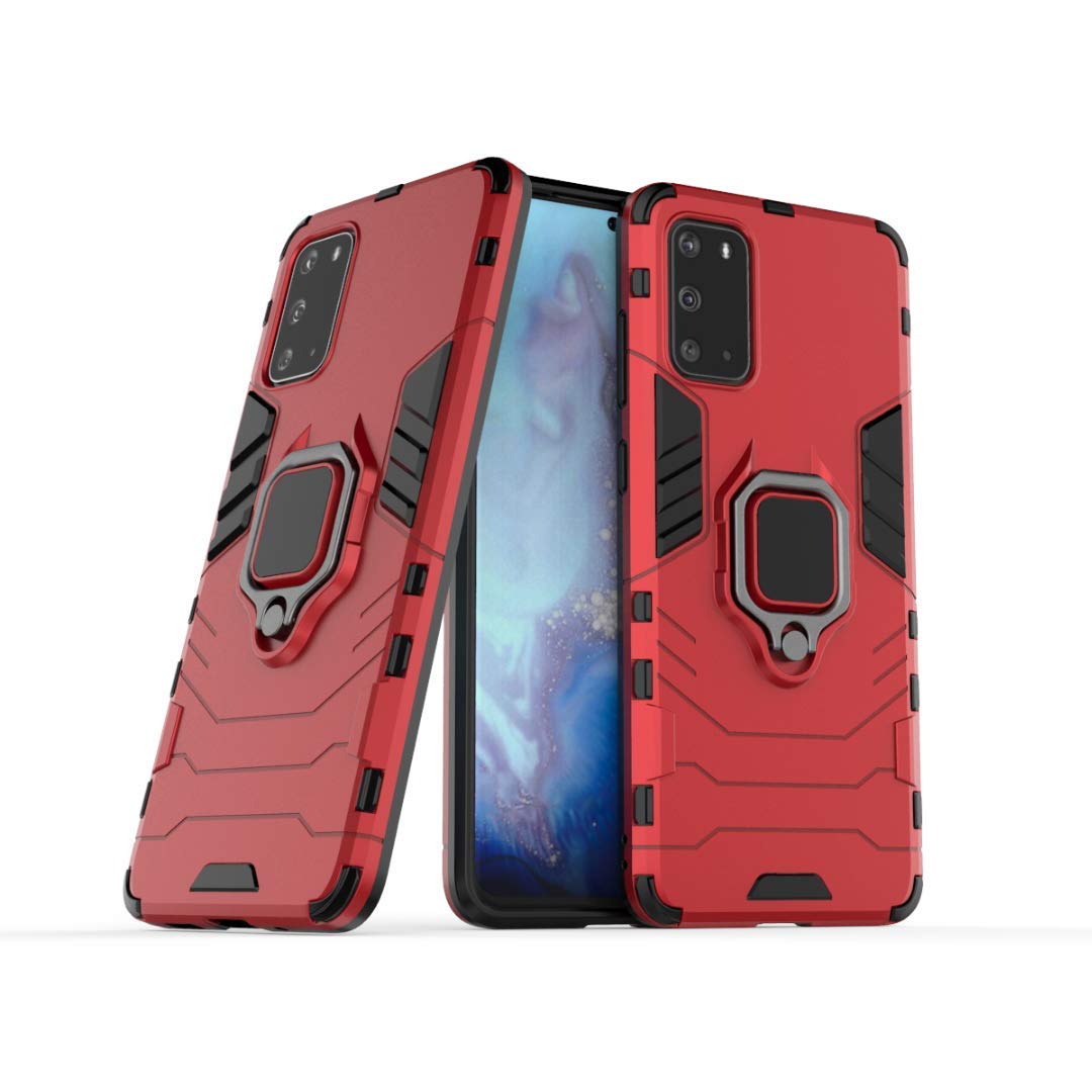 360° Rotating Durable Armor Ring Kickstand Holder with Shockproof Full-Body Protection Case for Samsung Galaxy S20/S11E 6.2 Inch - Perfect for Hands-Free Viewing, Gaming & Video Calls (Red)