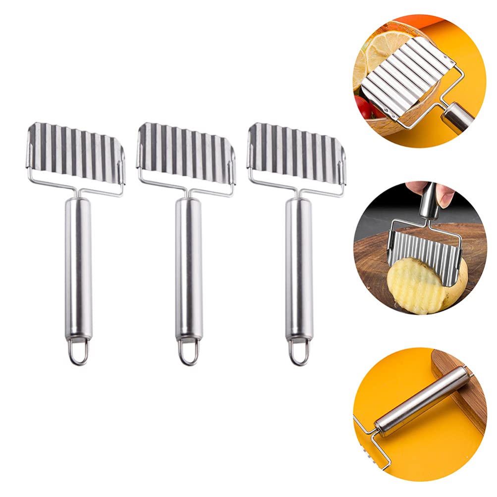 DOITOOL 3-Piece Stainless Steel Soap & Vegetable Cutter Set - Potato, Cucumber, French Fry Crinkle Cutter with Ergonomic Handle for Kitchen, Soap Making & Food Prep