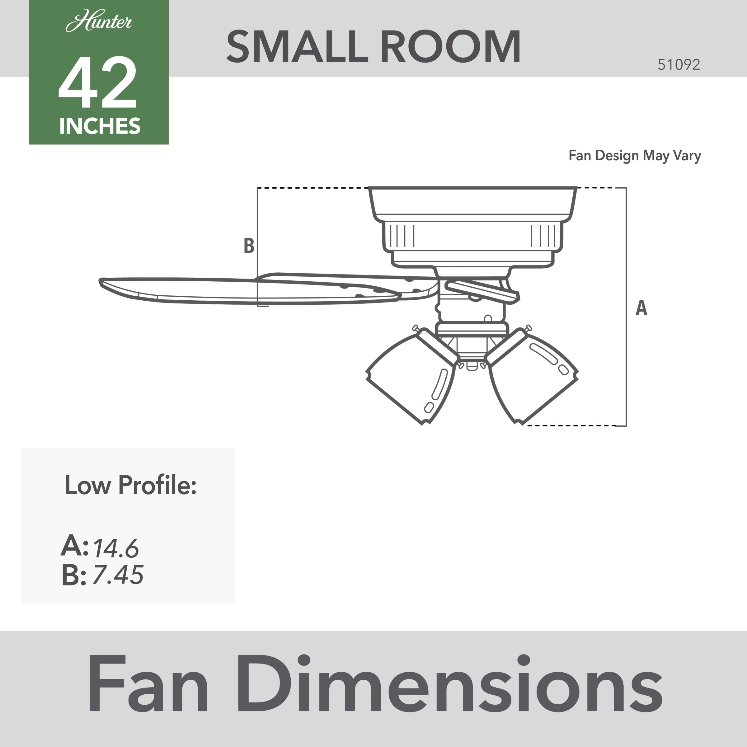 Hunter Fan Company 51092 42 Inch Brushed Nickel Low Profile Ceiling Fan with LED Light Kit and Pull Chain - Perfect for Bedrooms, Living Rooms, and Indoor Spaces