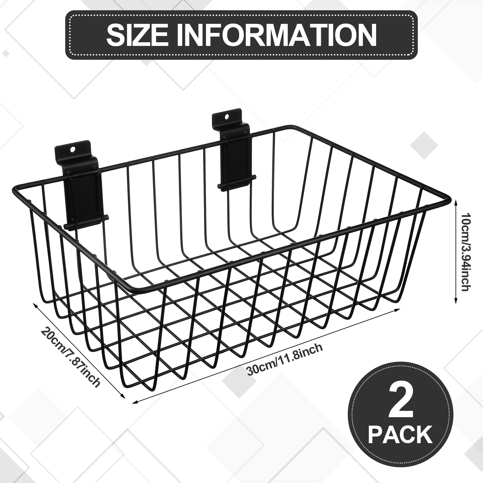 Eaasty 2 Pack Ventilated Metal Slatwall Baskets - Wall Mounted Storage Organizer for Garage, Retail & Workshop (11.8