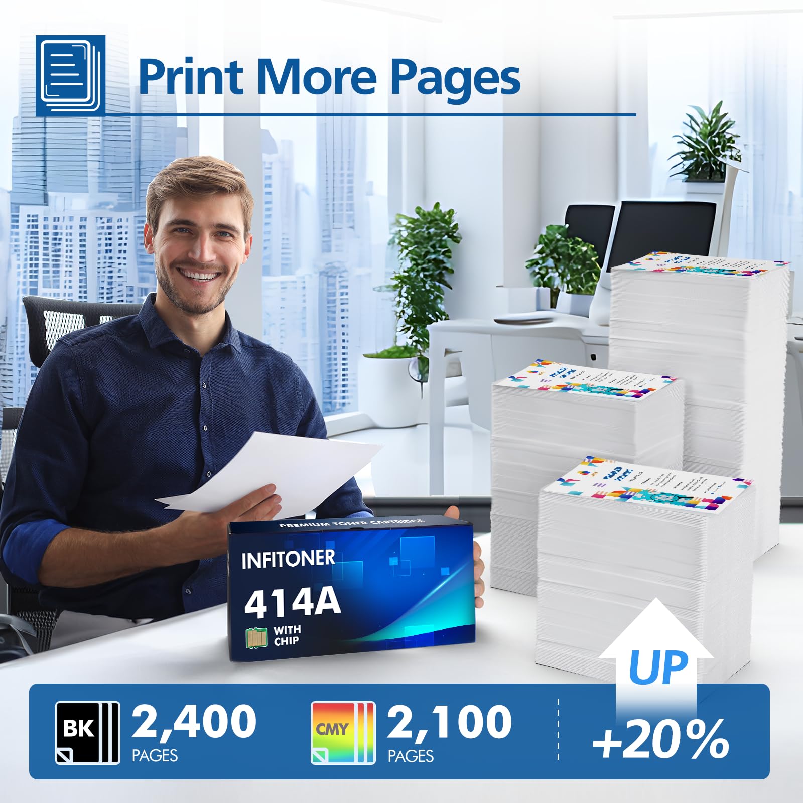 INFITONER 414A Toner Cartridges 4 Pack (Black, Cyan, Magenta, Yellow) - Compatible Replacement for HP 414A/414X/W2020A - Works with HP Color Pro MFP M479fdw/M479fdn/M454dw/M454dn Printers - High Yield Printing for Office & Home Use