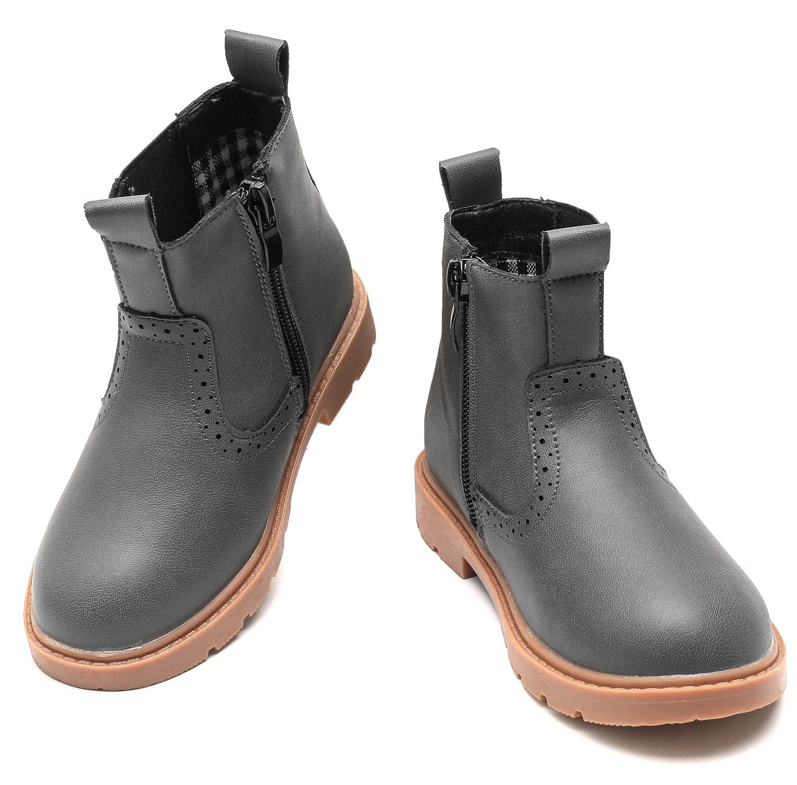 **DADAWEN Kids Waterproof Combat Boots with Side Zipper - Comfortable Outdoor Ankle Boots for Boys & Girls (Toddler/Little Kid/Big Kid) - Perfect for Hiking, School & Play**