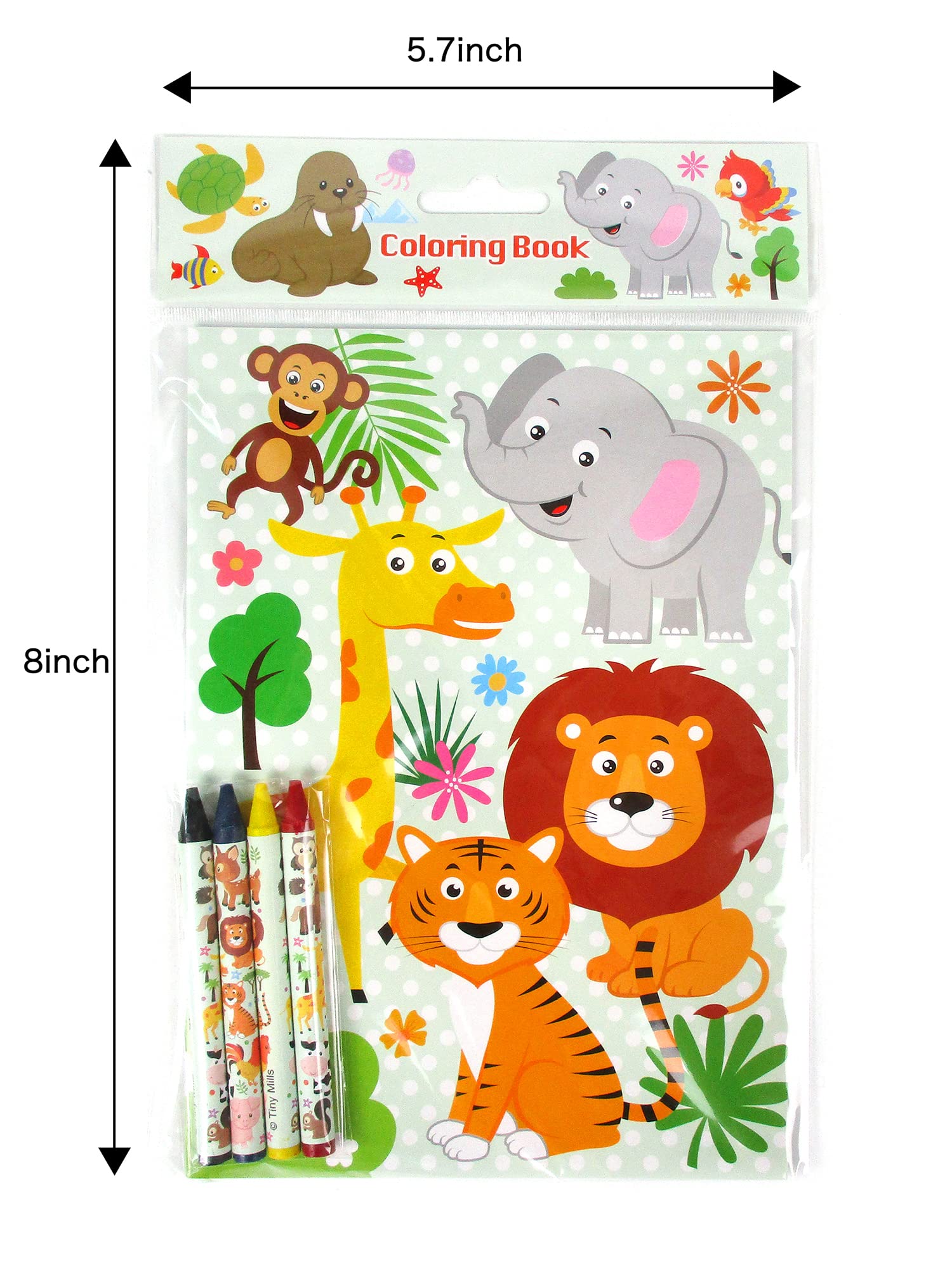 Animal Coloring Books for Kids - 12 Books & 48 Crayons - Party Favors & Classroom Rewards for Birthday Gifts