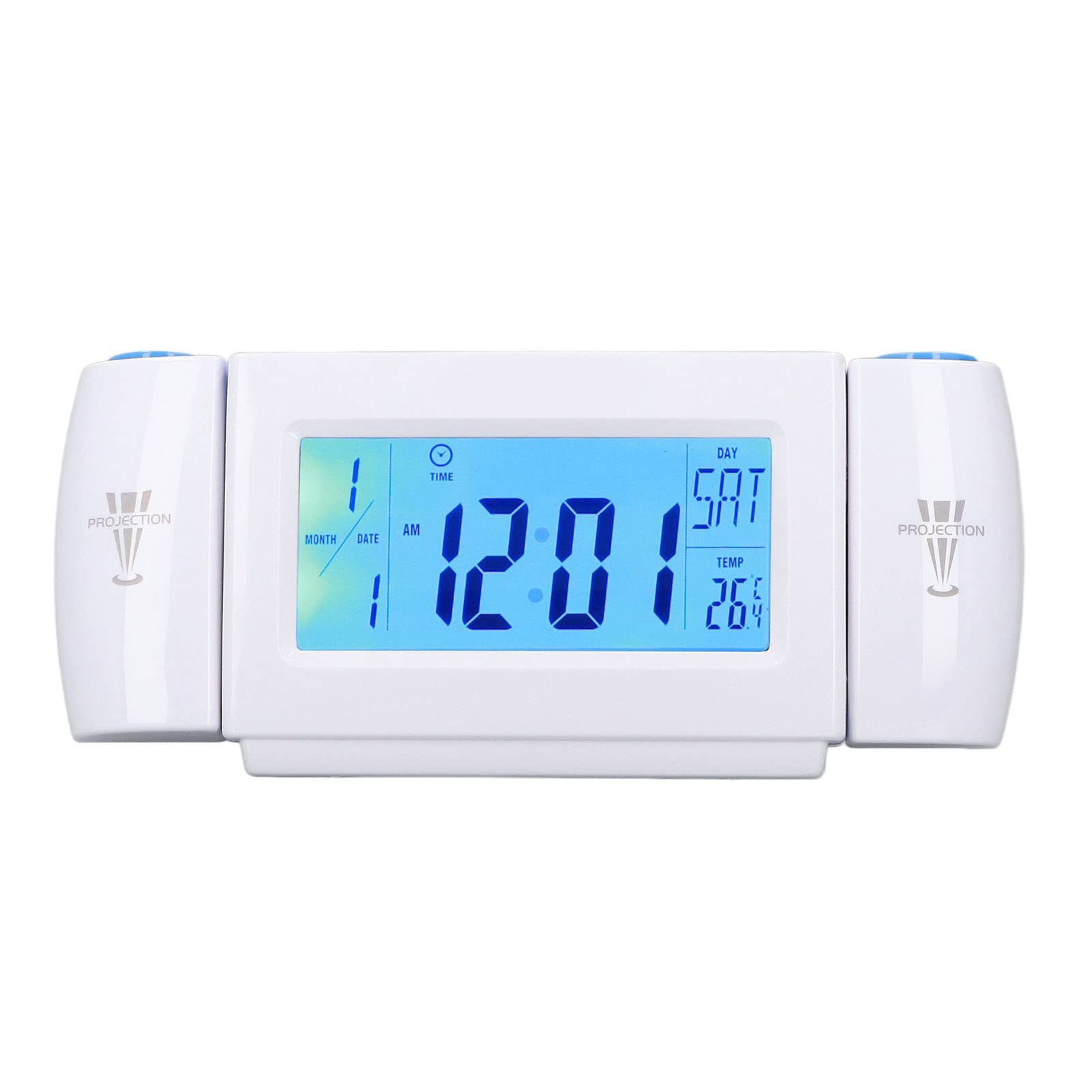 KUIDAMOS Voice Control LED Alarm Clock with Dual Projection - Soft Night Light for Bedroom, Office & Dorm - White & Blue | Perfect for Nighttime Reading & Easy Time Checking