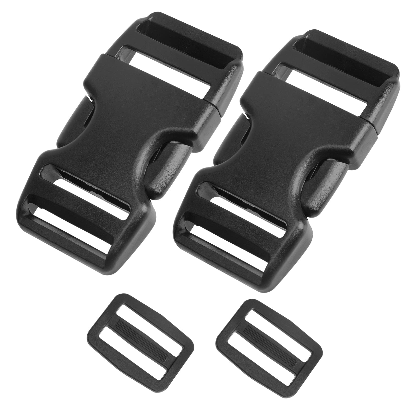 YXQ 2-Pack Black Plastic Side Release Buckle Clips for Wide Webbing Belts - Perfect for Luggage Straps, Backpack Repairs & Outdoor Gear Adjustments