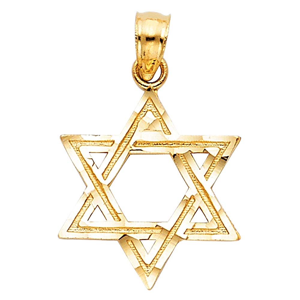 14K Yellow Gold Star of David Pendant Necklace - 15x17mm Religious Judaica Jewelry for Women - Perfect for Hanukkah Gifts, Bat Mitzvah, and Everyday Spiritual Wear
