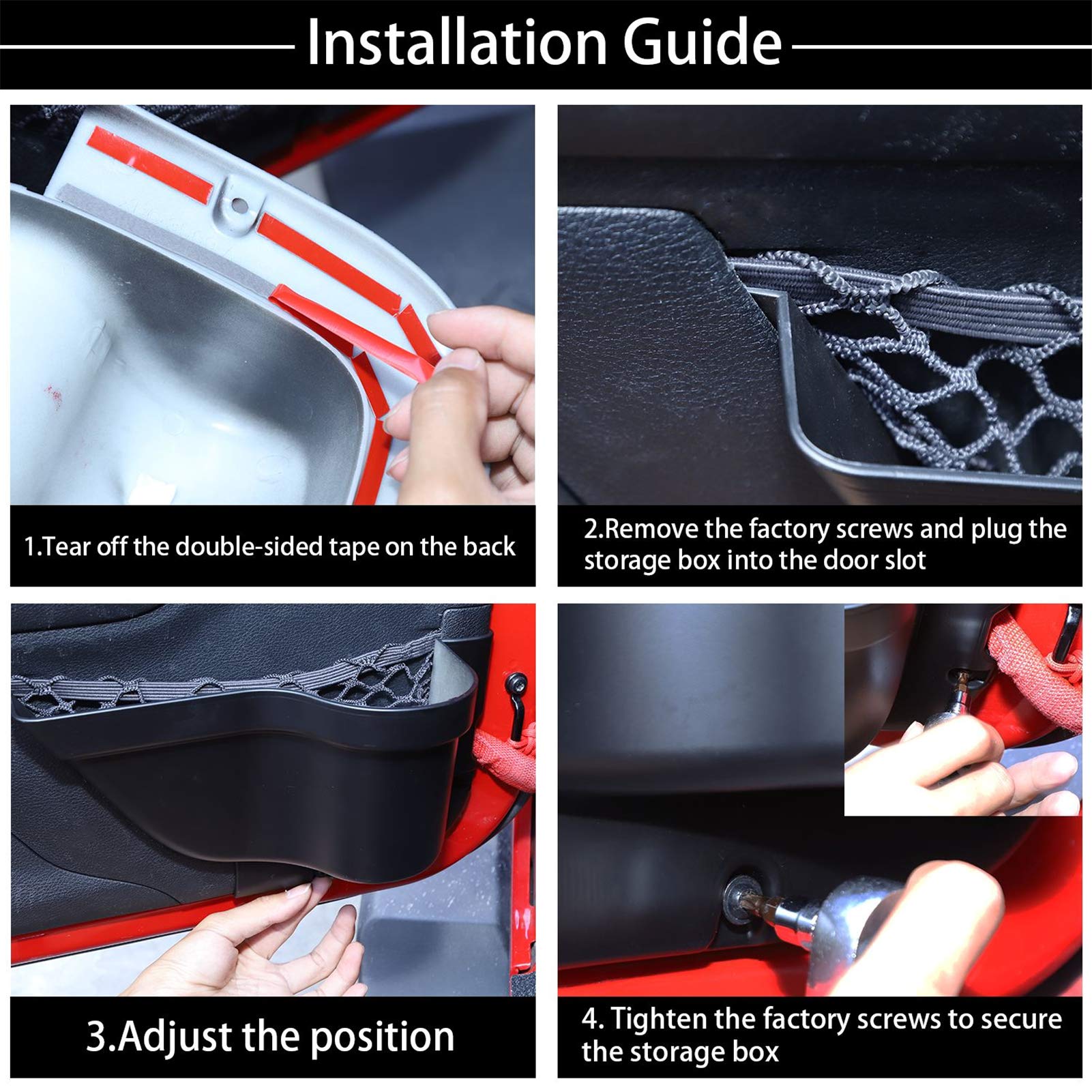 JeCar Front Door Storage Pockets & Net Organizers - Replacement Interior Accessories for Jeep Wrangler JK JKU (2011-2018 Models) - Perfect for Road Trips & Off-Road Adventures
