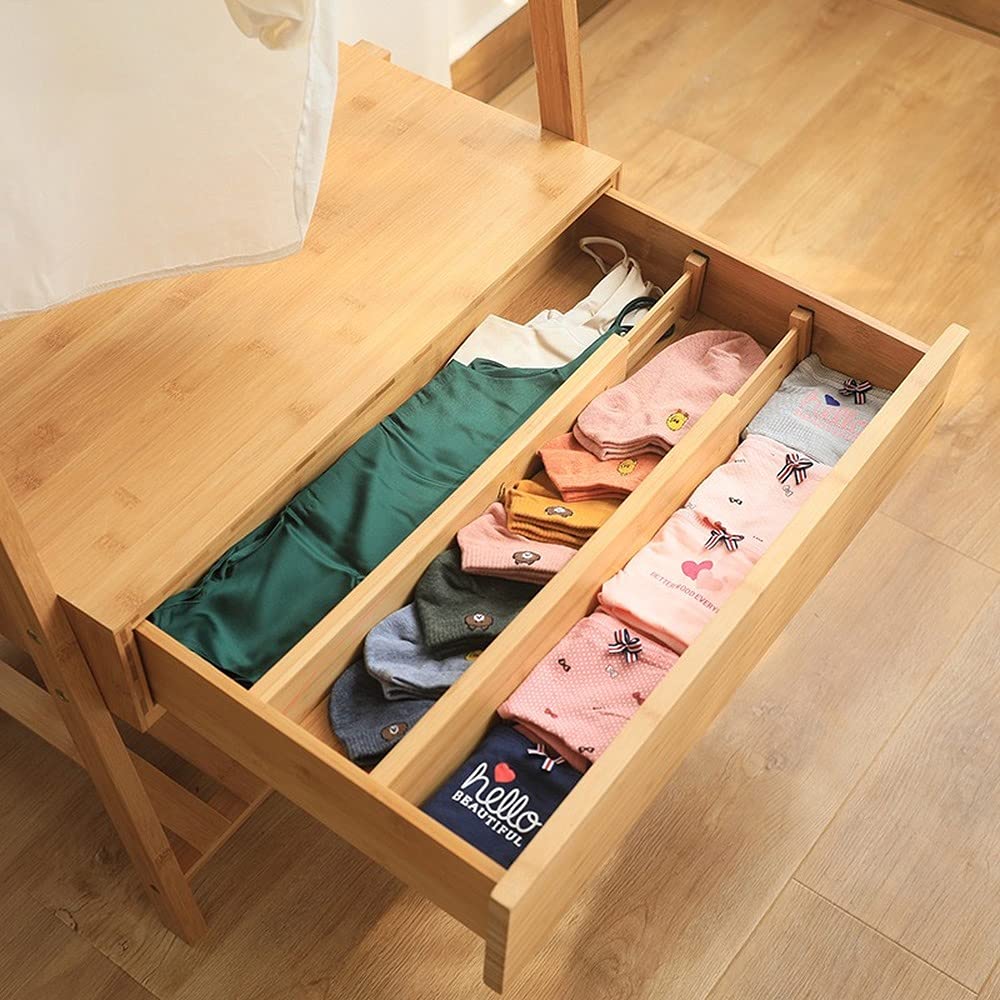 Bamboo Drawer Dividers Set of 4 - Adjustable Kitchen, Bedroom, Bathroom & Office Organizer for Dresser Drawers (17