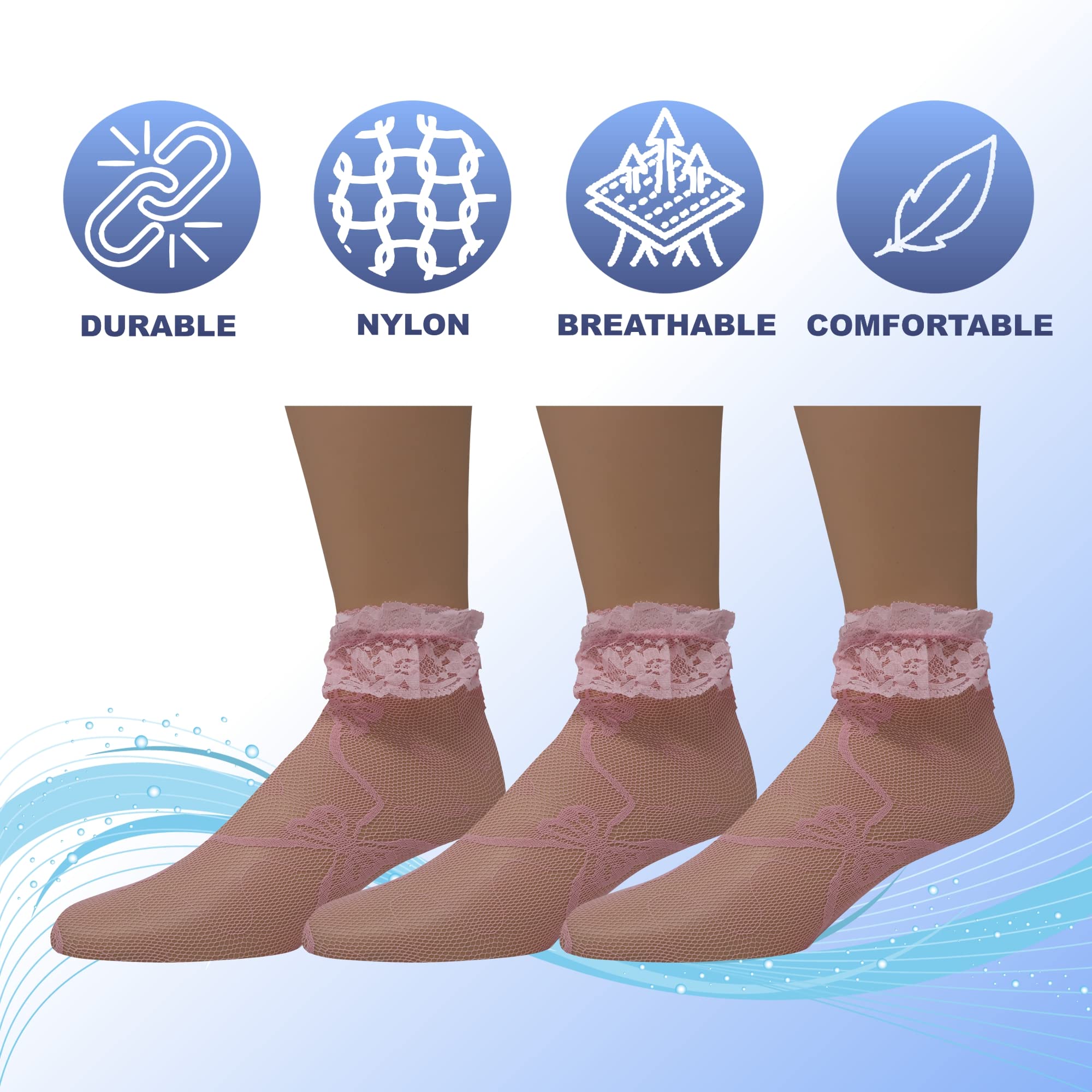 EMEM Women's Lace Ankle Socks with Ruffles - Comfortable & Stylish Socks for Casual Wear, Office, and Special Occasions