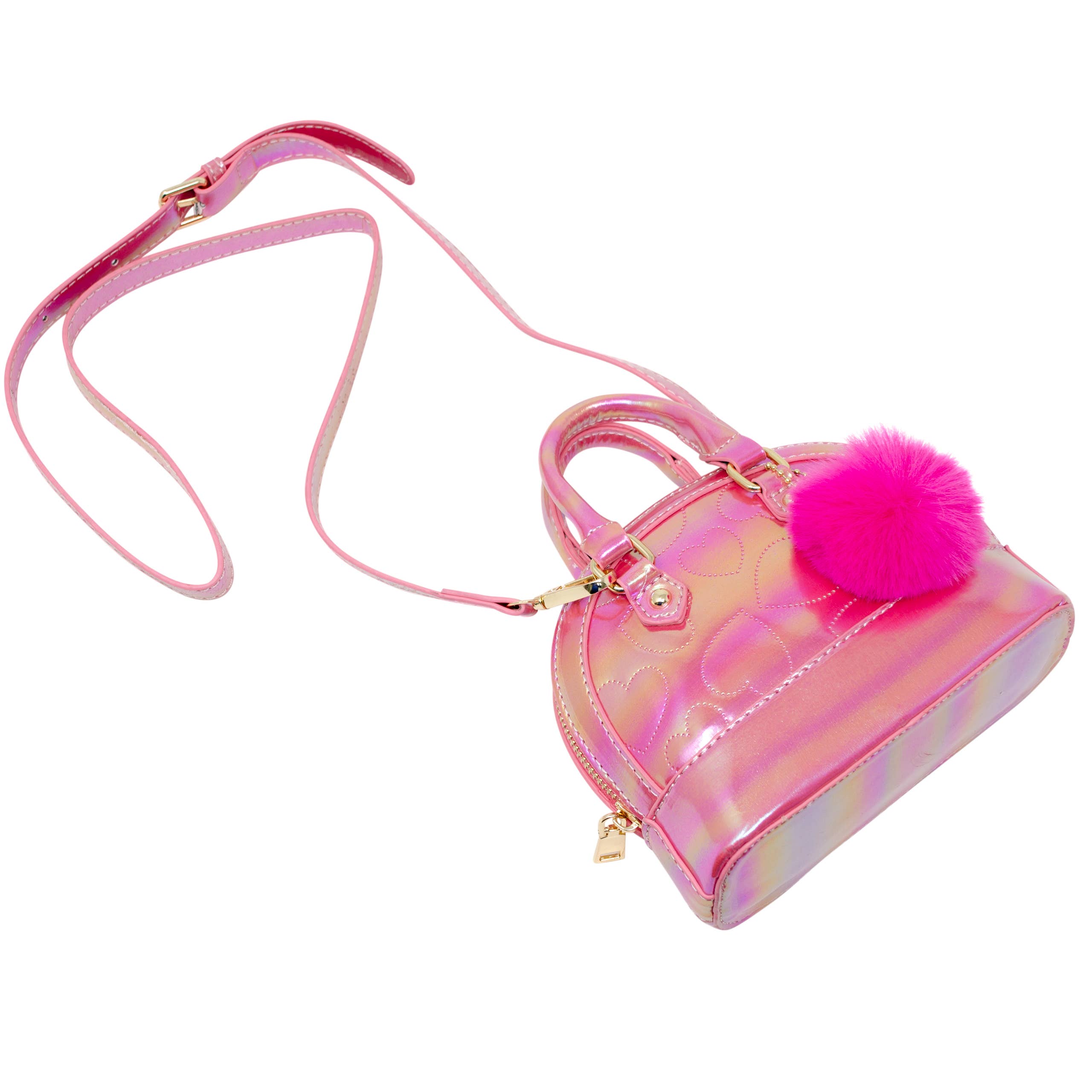 Shiny Dotted Heart Moon Handbag for Women - Elegant Pink Crossbody Purse for Date Night, Party & Special Occasions