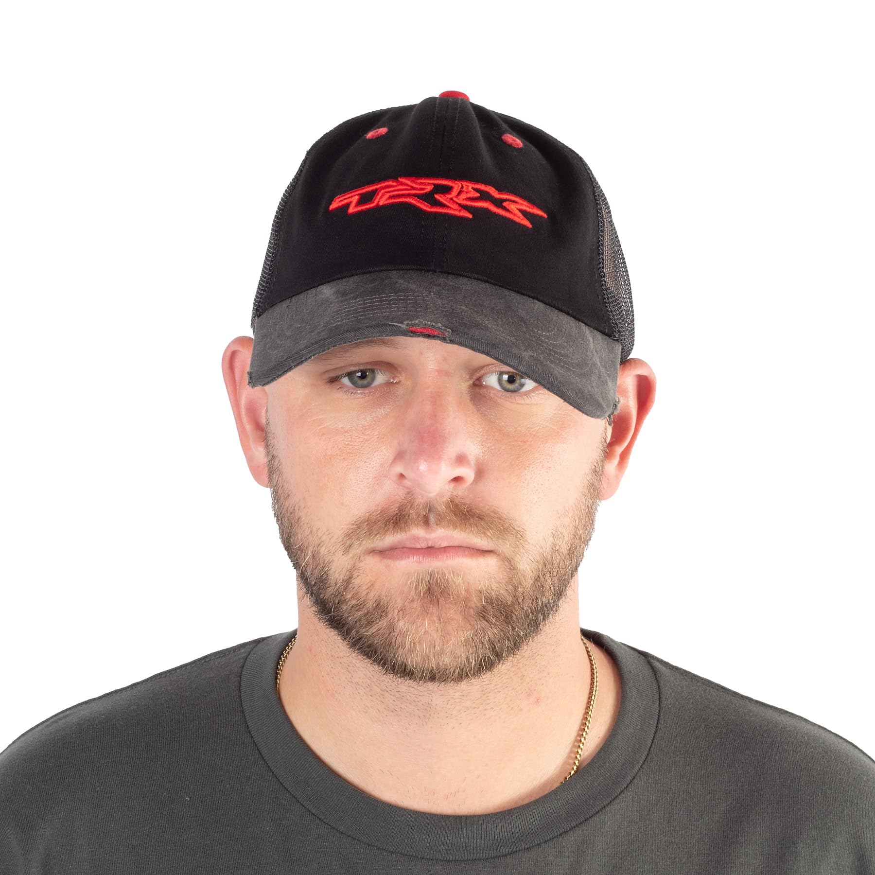 RAM Trucks Distressed TRX Custom Trucker Hat - Unstructured 6-Panel, One Size Black - Perfect for Outdoor Adventures and Casual Wear