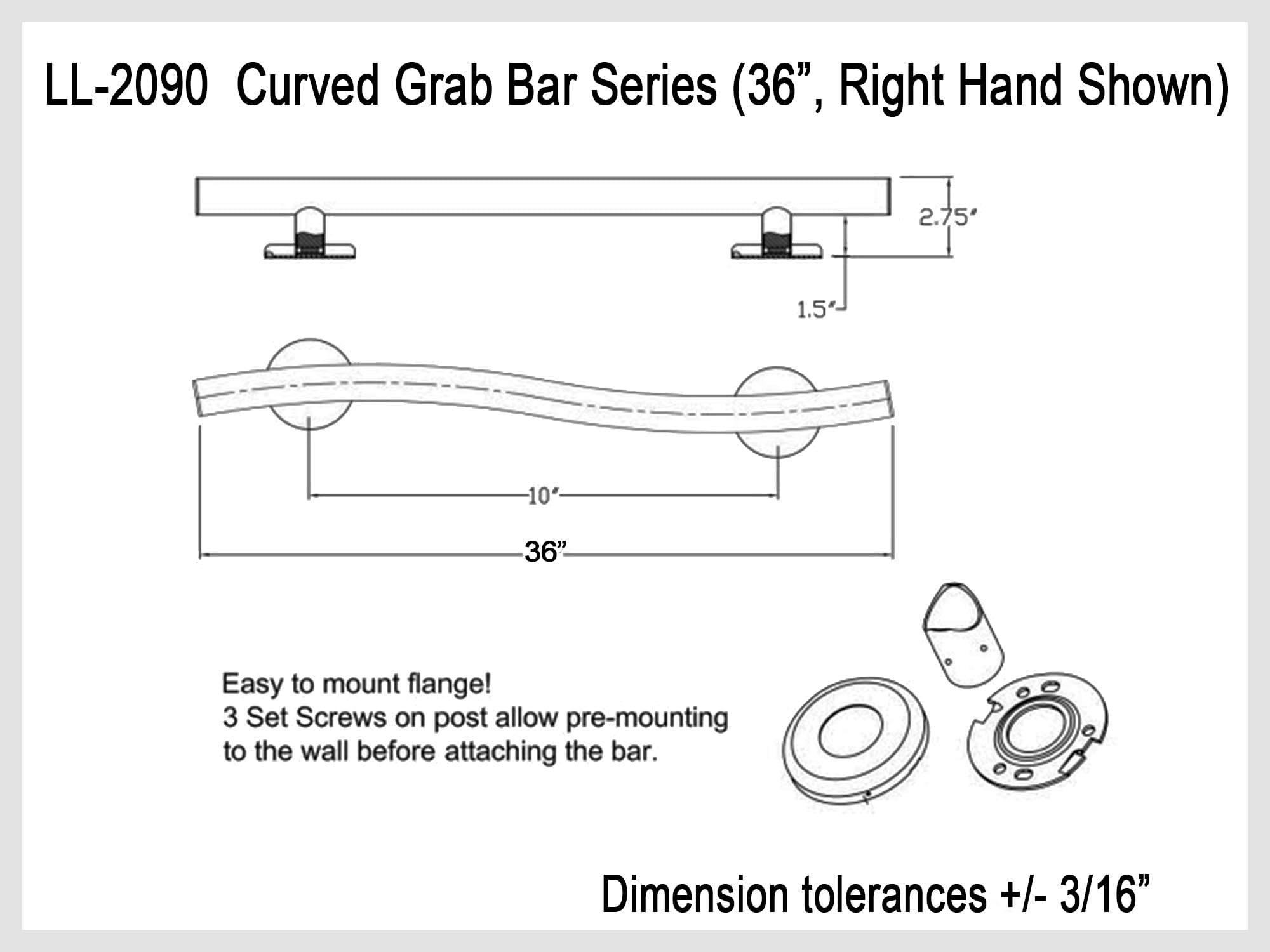 Stainless Steel Grab Bar for Shower, Bathtub, Toilet & Stairs - 36