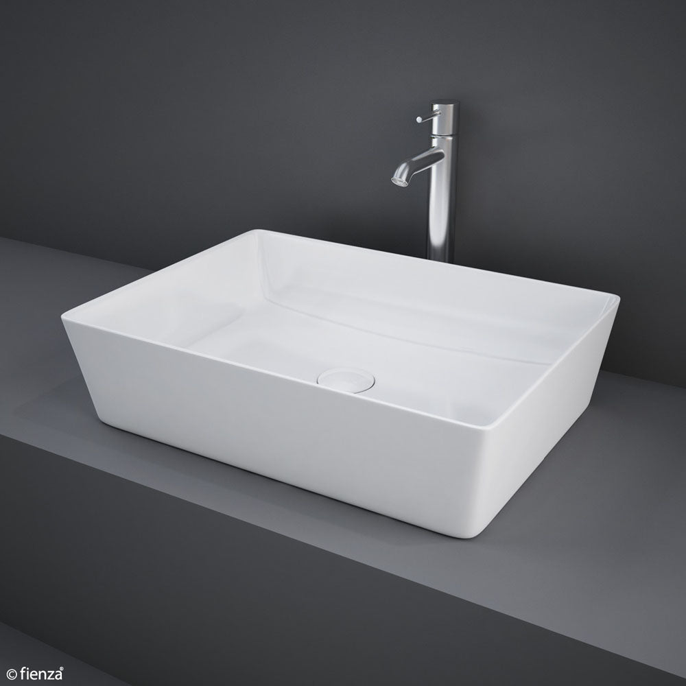 Fienza 606200W White Rectangular Above Counter RAK Basin - Modern Bathroom Sink for Vanity, Powder Room & Guest Bath Installation