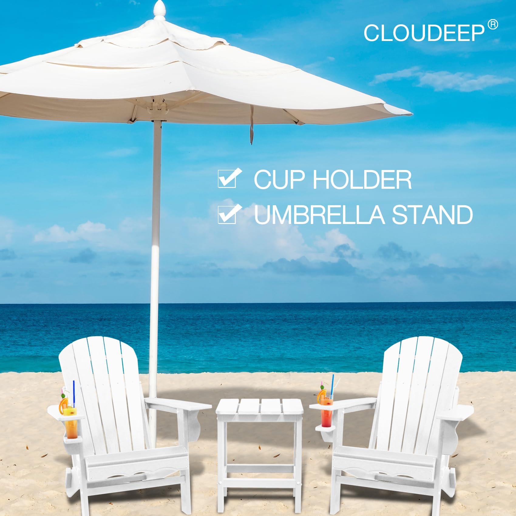 Premium Folding Adirondack Chairs for Adults - Durable HDPE Composite Outdoor Lounge Chairs with Fire Pit - Weather-Resistant White Patio Furniture for Backyard, Poolside & Camping Relaxation