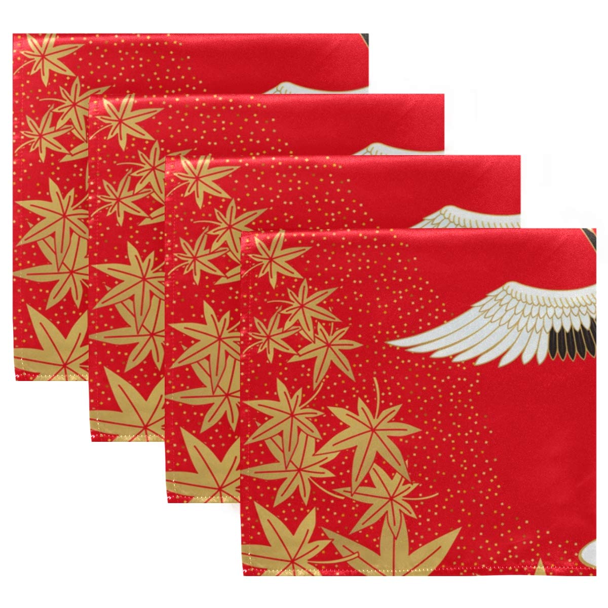 Japanese Cherry Blossom & Maple Leaf Cloth Napkins Set of 4 - 20x20 Inch Washable Cotton Dinner Napkins for Family Dining, Wedding Party, Restaurant & Holiday Decor - Elegant Table Linens for Everyday Use & Special Occasions